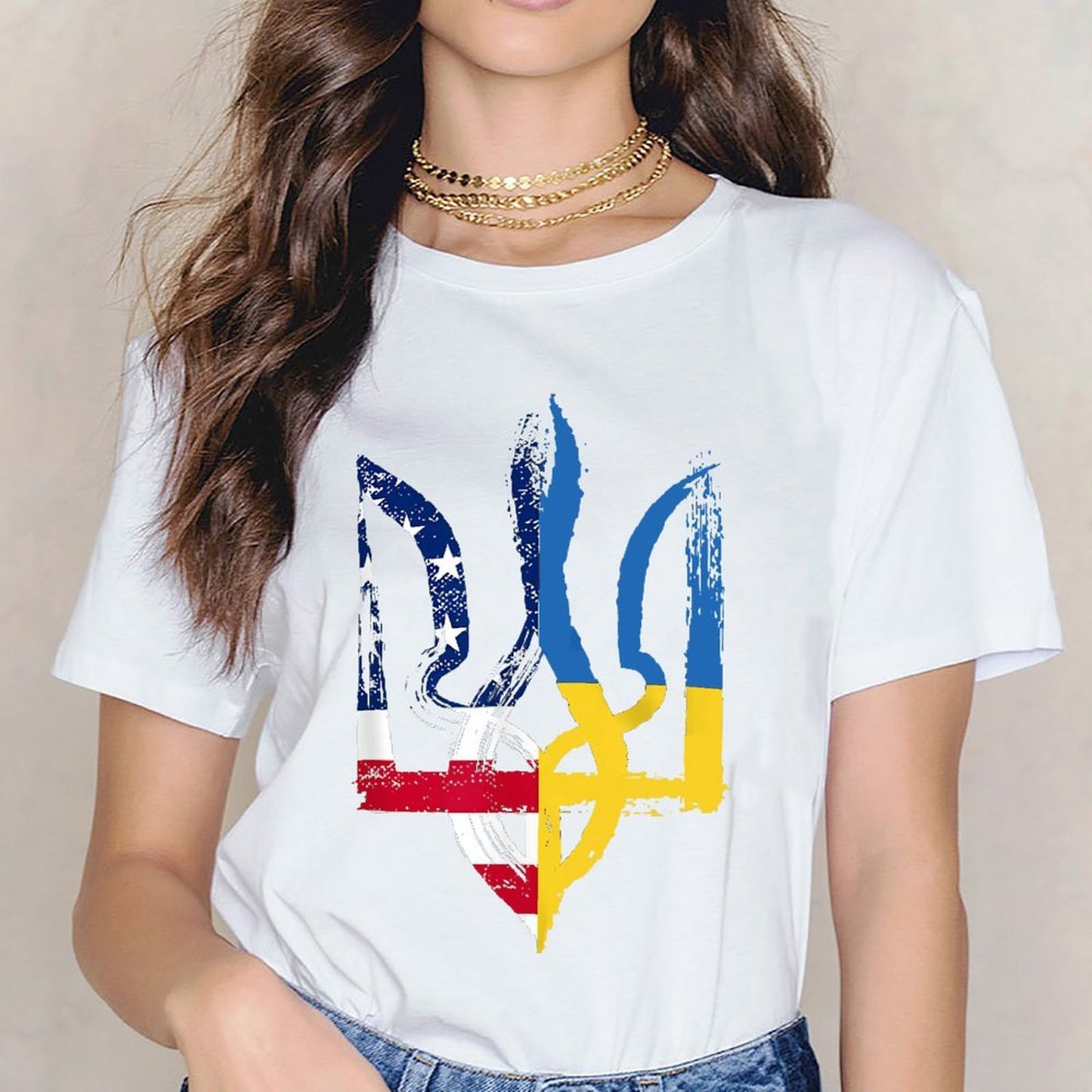 Inkmay Casual Cotton T-shirt Abstract Flag Fusion Artwork Design Elements Unisex T-shirtSignature Plain T-Shirt