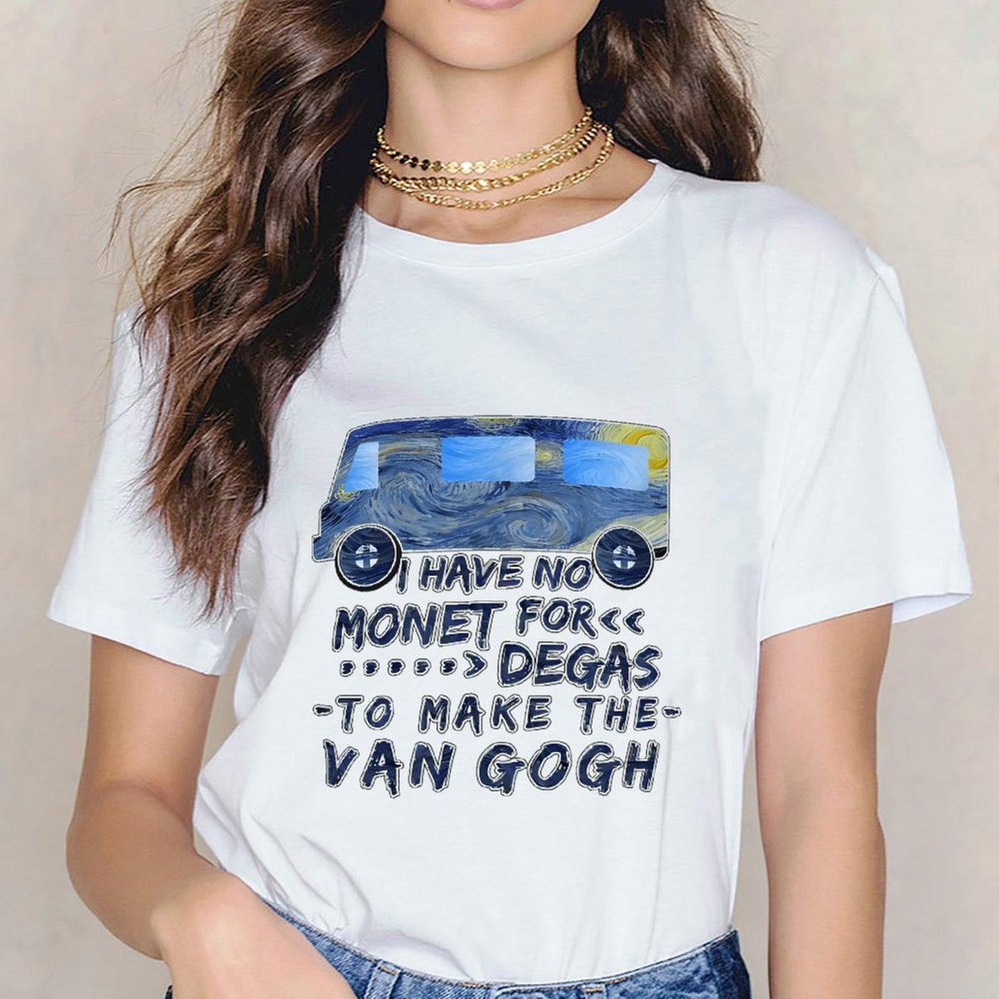 Inkmay Casual Cotton T-shirt Van Gogh Inspired Van Art Print Unisex T-shirtTrueStyle BasicSeries T-Shirt