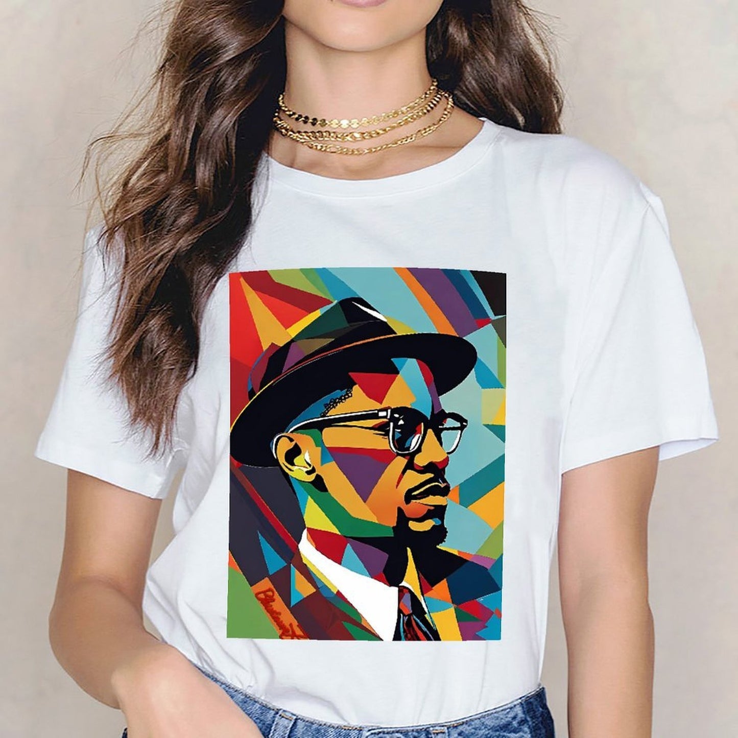 Inkmay Casual Cotton T-shirt Colorful Abstract Portrait With Geometric Shapes Unisex T-shirtComfortFit EverydayTee T-Shirt