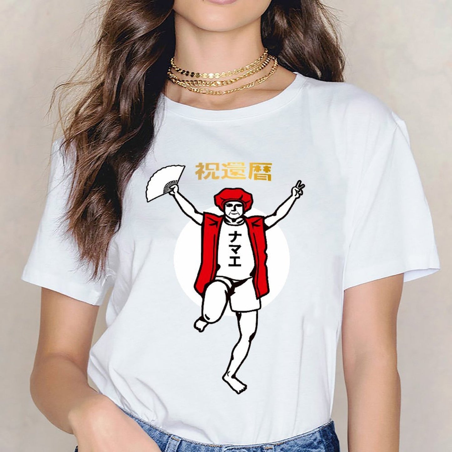 Inkmay Casual Cotton T-shirt Man In Red Jacket Dancing Joyfully Unisex T-shirtClassicSeries CoreLine T-Shirt