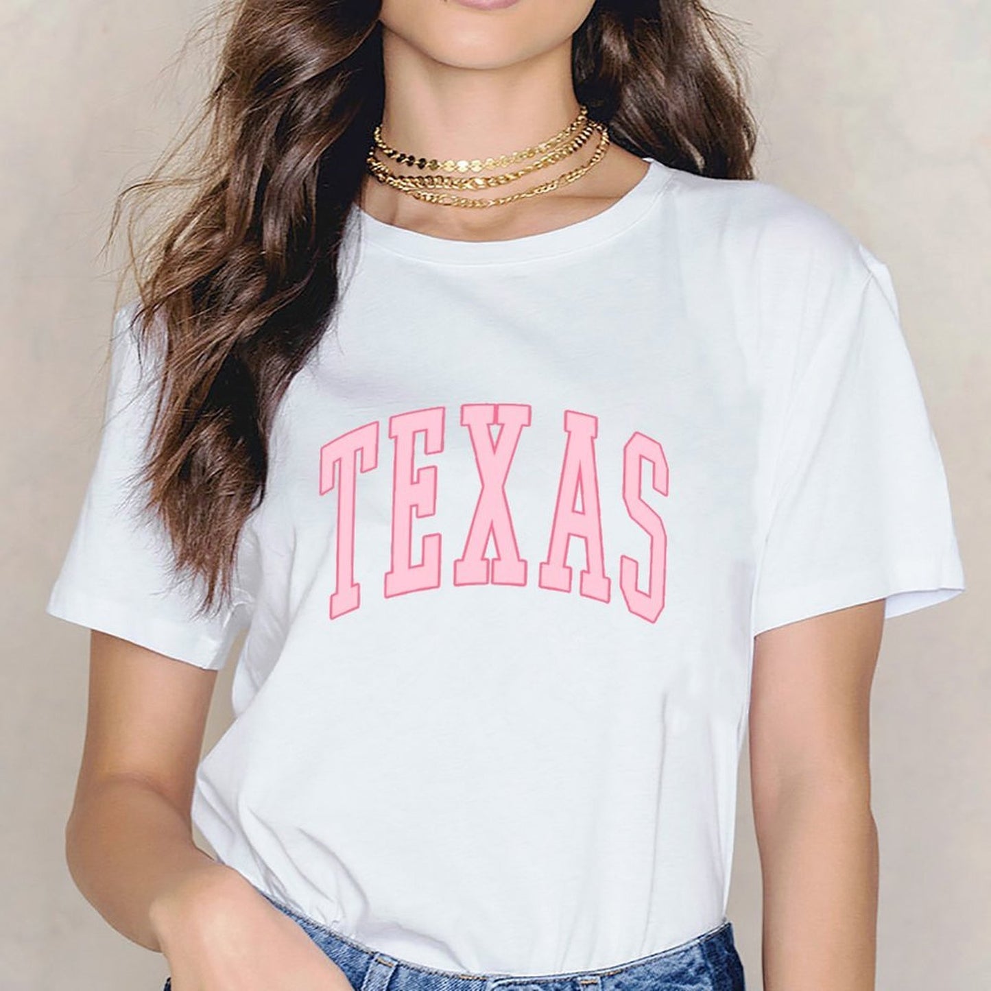 Inkmay Casual Cotton T-shirt Texas Pink Background With Bold Letters Unisex T-shirtStreet Plain T-Shirt