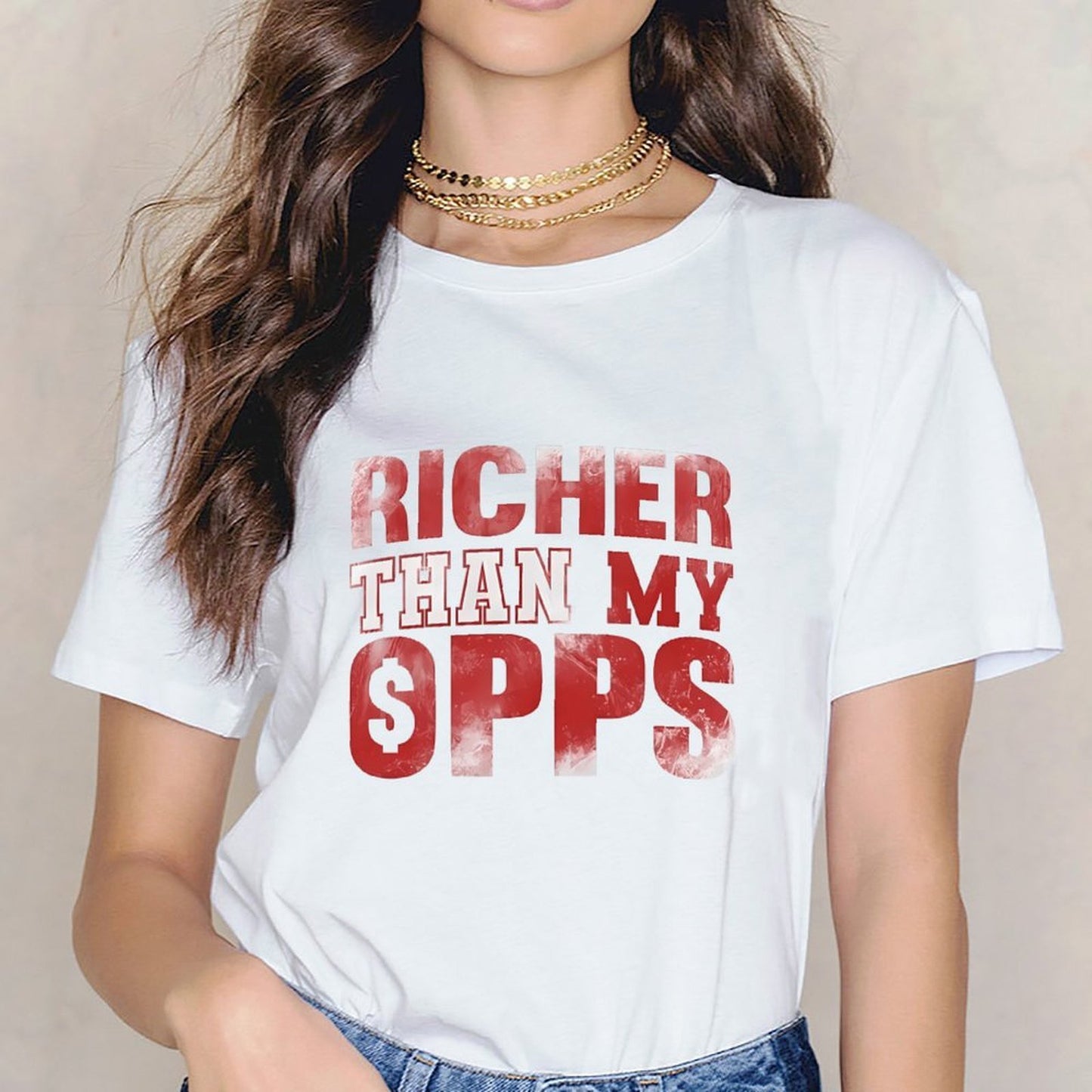 Inkmay Casual Cotton T-shirt Richer Than My Sprs Pattern Print Unisex T-shirtStreet EssentialFit T-Shirt