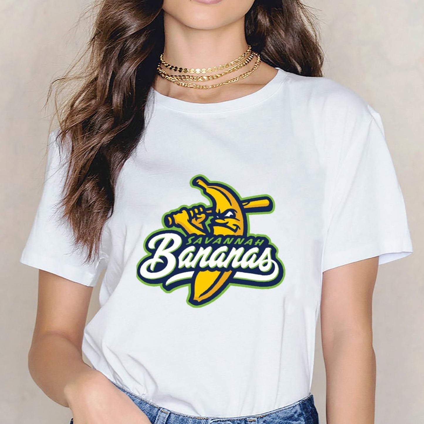 Inkmay Casual Cotton T-shirt Savannah Bananas Logo With Banana Bat Unisex T-shirtTrueComfort Neat T-Shirt