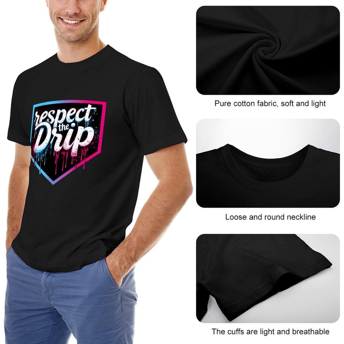 Inkmay Casual Cotton T-shirt Respect The Drip Artistic Design Prints Unisex T-shirtCoreLine EverydayWear T-Shirt