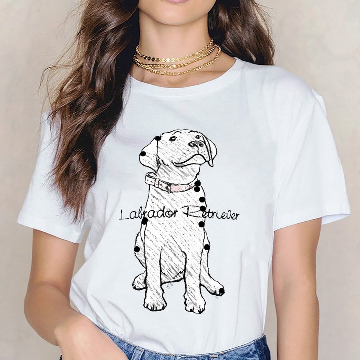 Inkmay Casual Cotton T-shirt Black And White Dog Pattern Print Unisex T-shirtEco-Conscious Smooth Feel T-Shirt