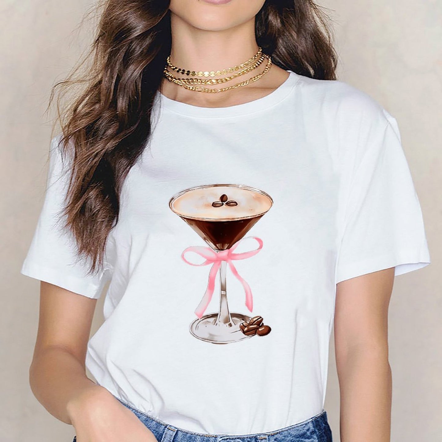 Inkmay Casual Cotton T-shirt Chocolate Martini With Pink Ribbon Unisex T-shirtEasyWear Minimalist T-Shirt