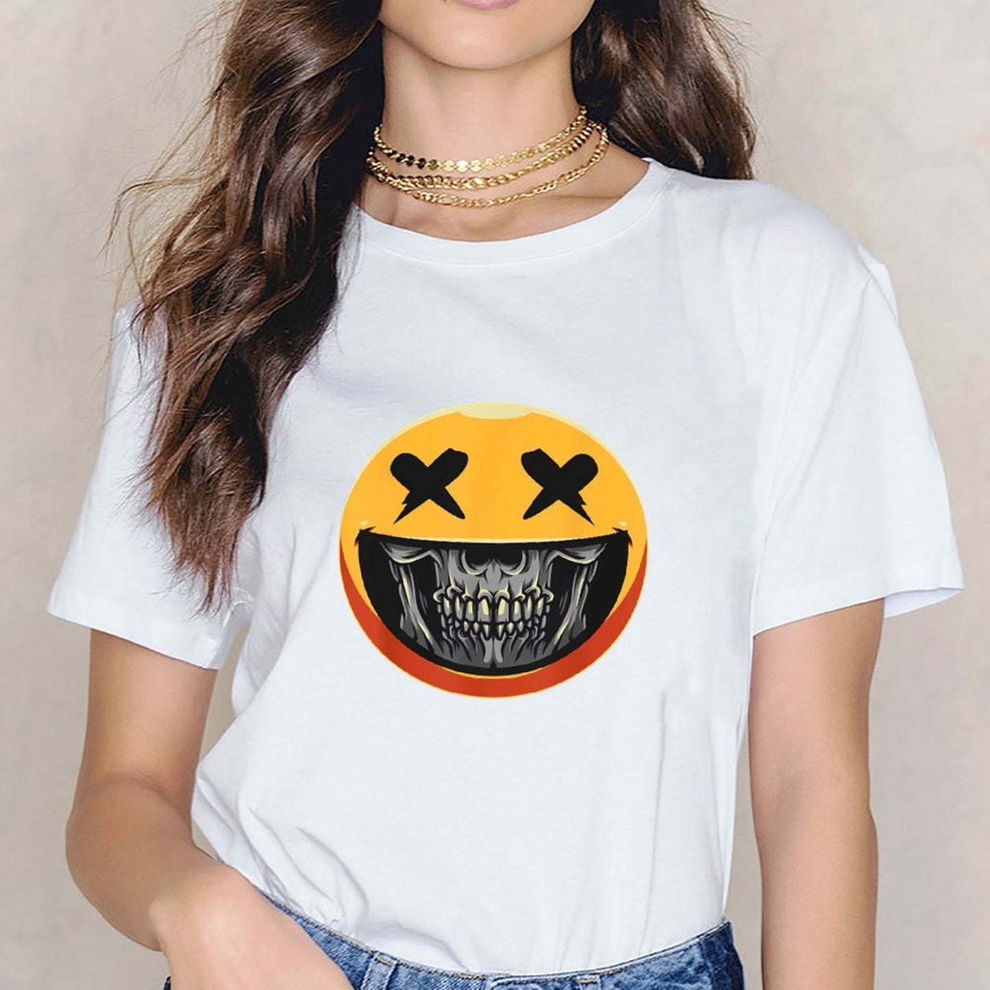 Inkmay Casual Cotton T-shirt Skull Face With Crossed Eyes Unisex T-shirtEasyStyle Sport T-Shirt