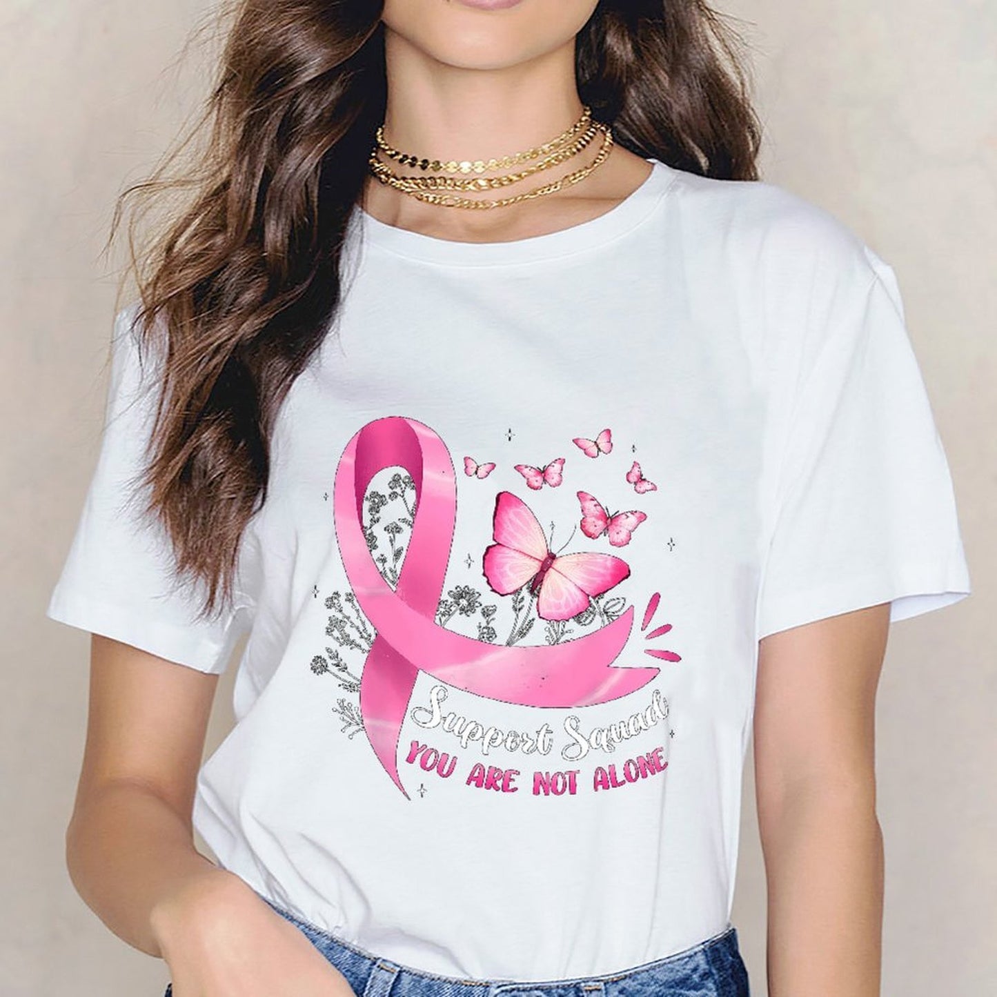 inkmay-casual-cotton-t-shirt-pink-ribbon-butterflies-support-squad-design-unisex-t-shirt