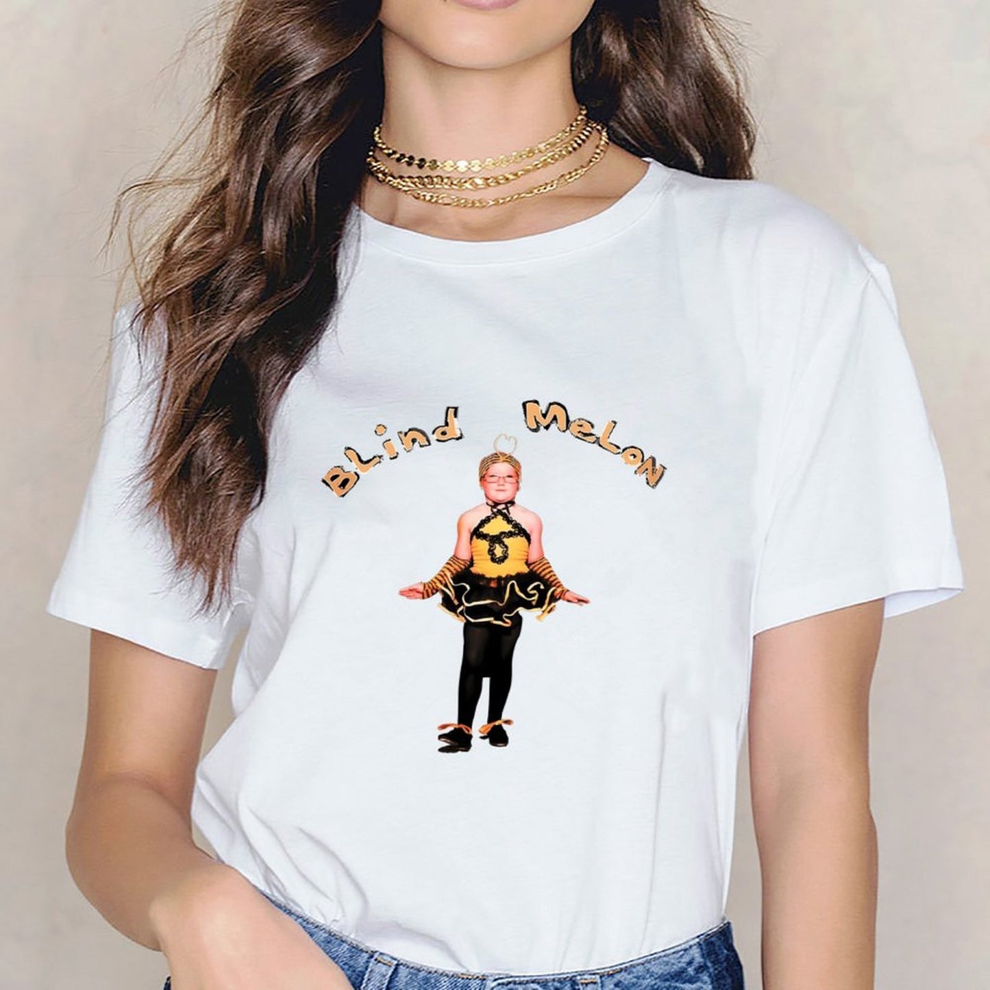 Inkmay Casual Cotton T-shirt Blind Melon Costume With Black Yellow Unisex T-shirtActiveWear Smooth Feel T-Shirt