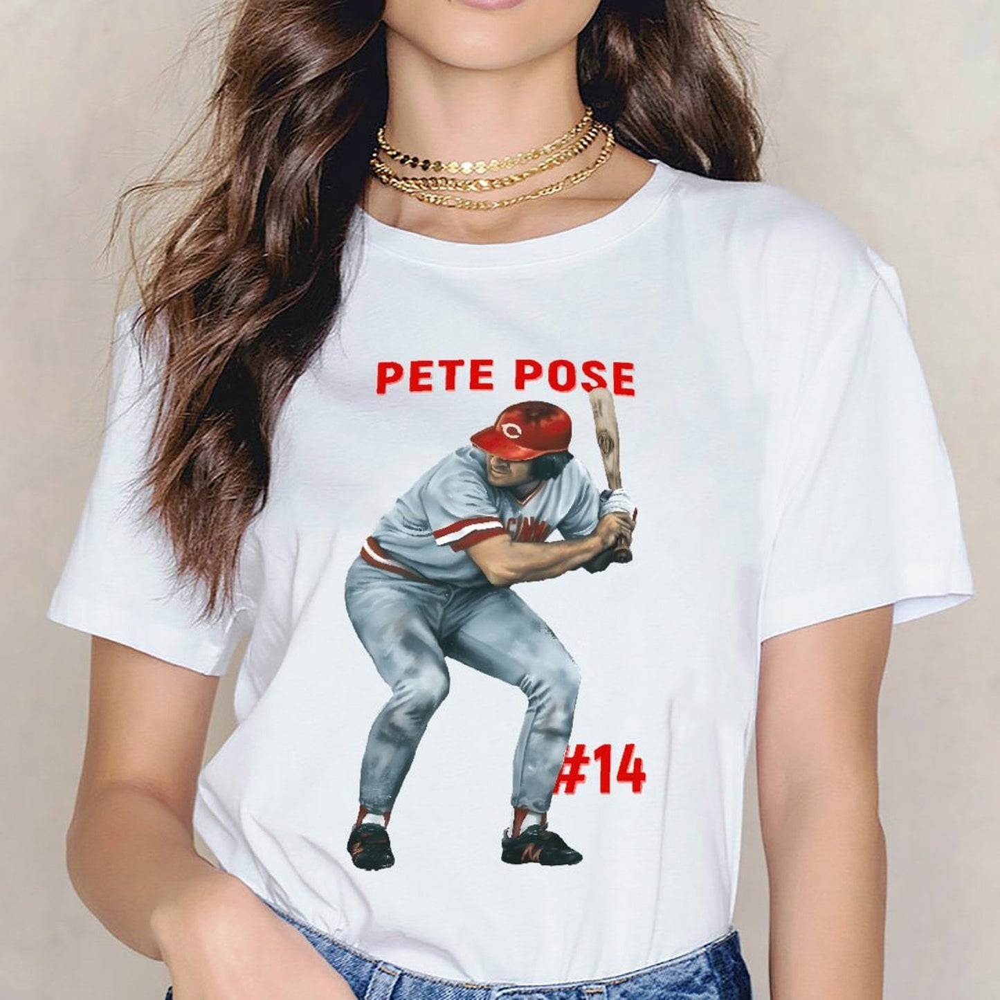 Inkmay Casual Cotton T-shirt Baseball Player In Gray Uniform Holding Unisex T-shirtIndoor Relaxed Fit T-Shirt