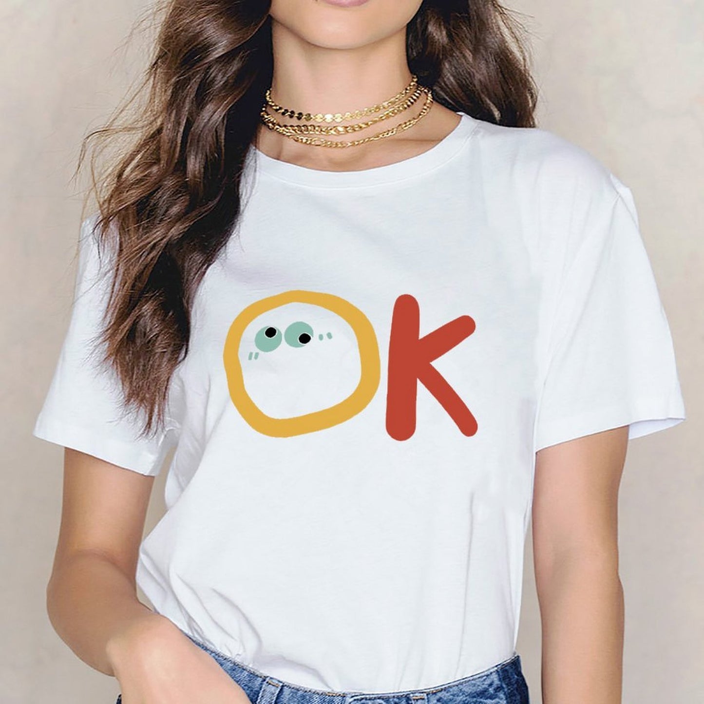 Inkmay Casual Cotton T-shirt Ok With Eyes And Red Unisex T-shirtActiveLine Strong T-Shirt