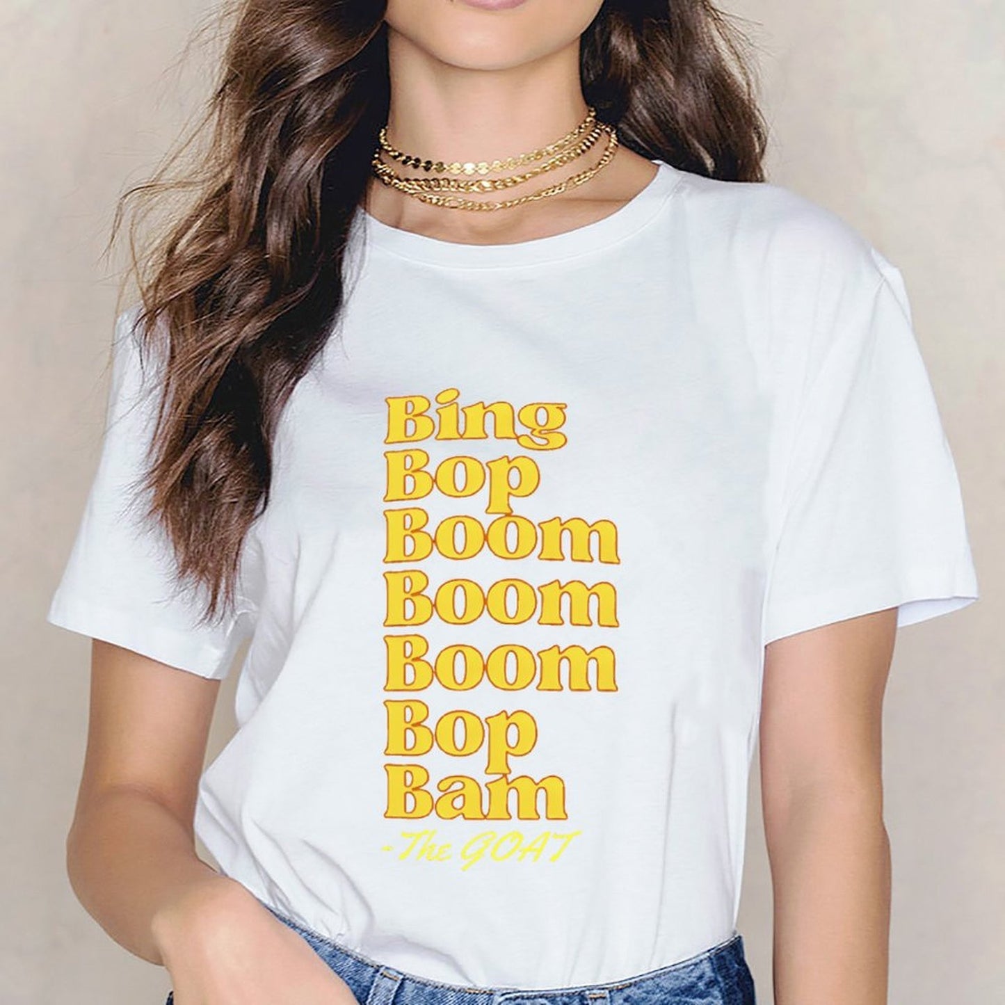 Inkmay Casual Cotton T-shirt Bing Bop Boom Pattern Print Design Unisex T-shirt