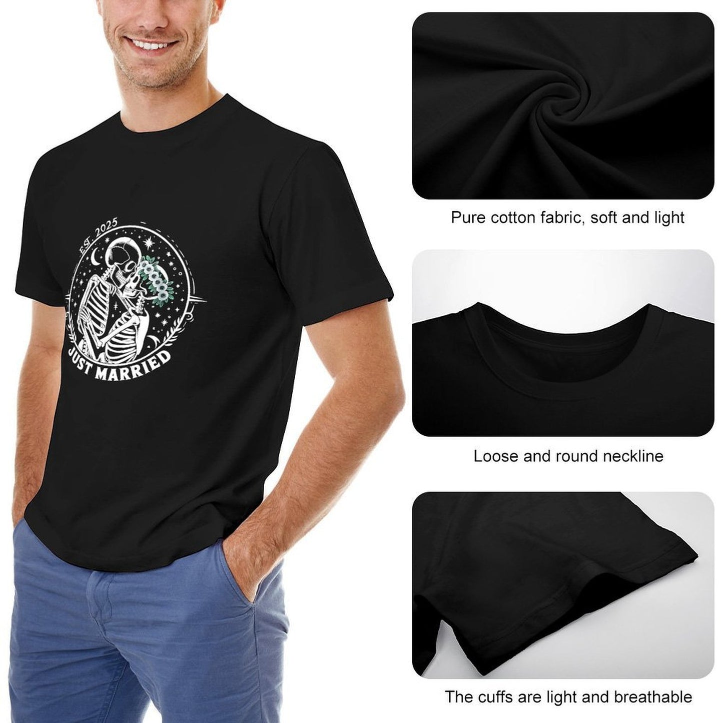 Inkmay Casual Cotton T-shirt Floral Design With White Flowers Green Unisex T-shirtPerformance PureStyle T-Shirt