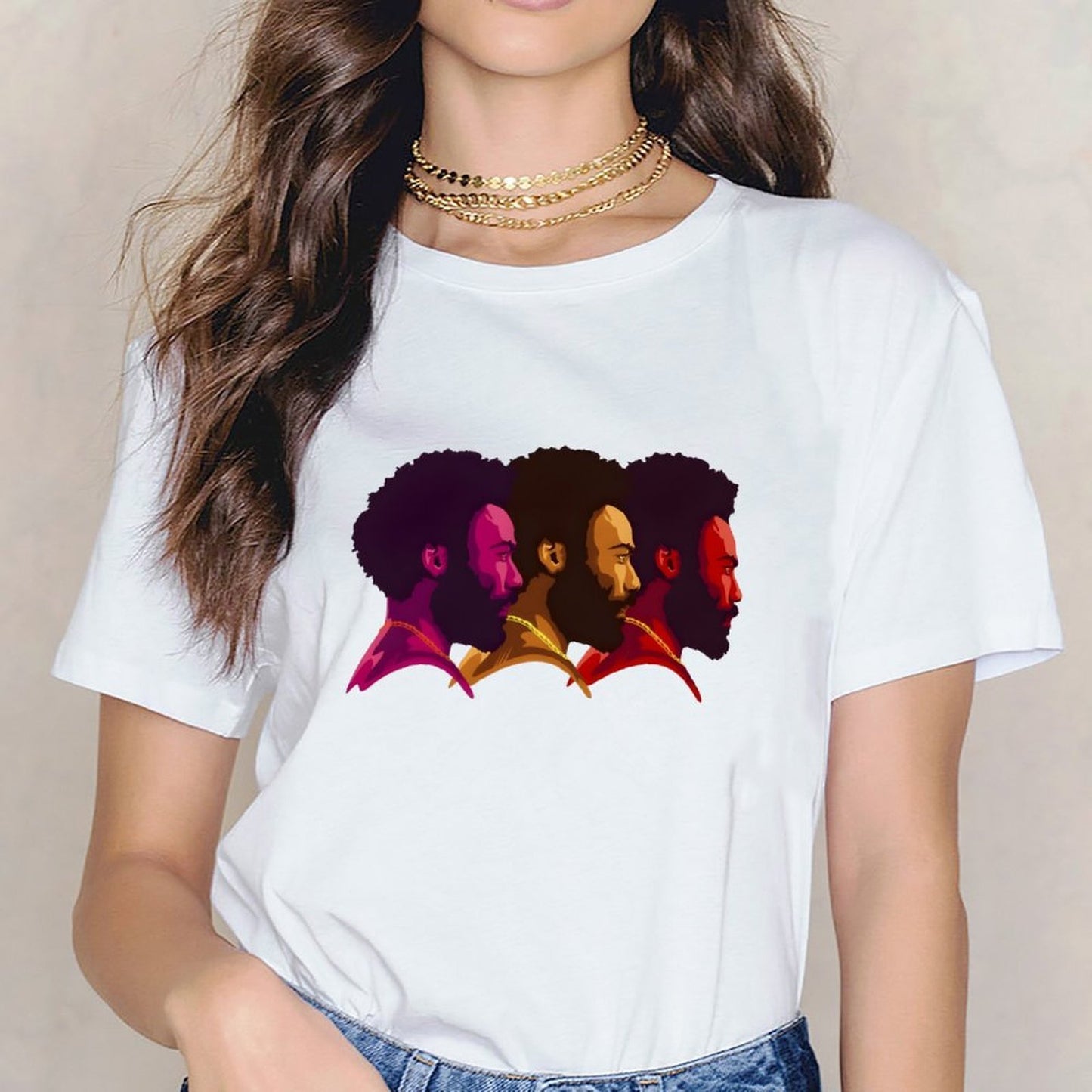 Inkmay Casual Cotton T-shirt Stylized Faces With Bold Colors Art Unisex T-shirtEasyWear Minimalist T-Shirt