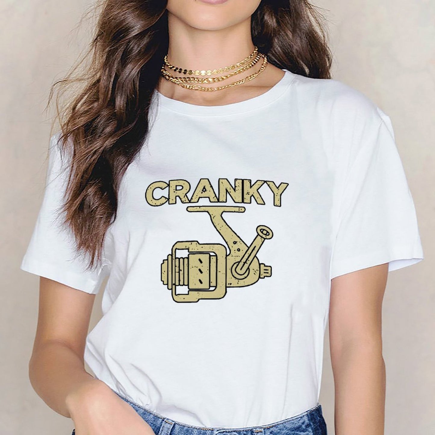 Inkmay Casual Cotton T-shirt Fishing Reel Design With Cranky Text Unisex T-shirtChill Midweight T-Shirt