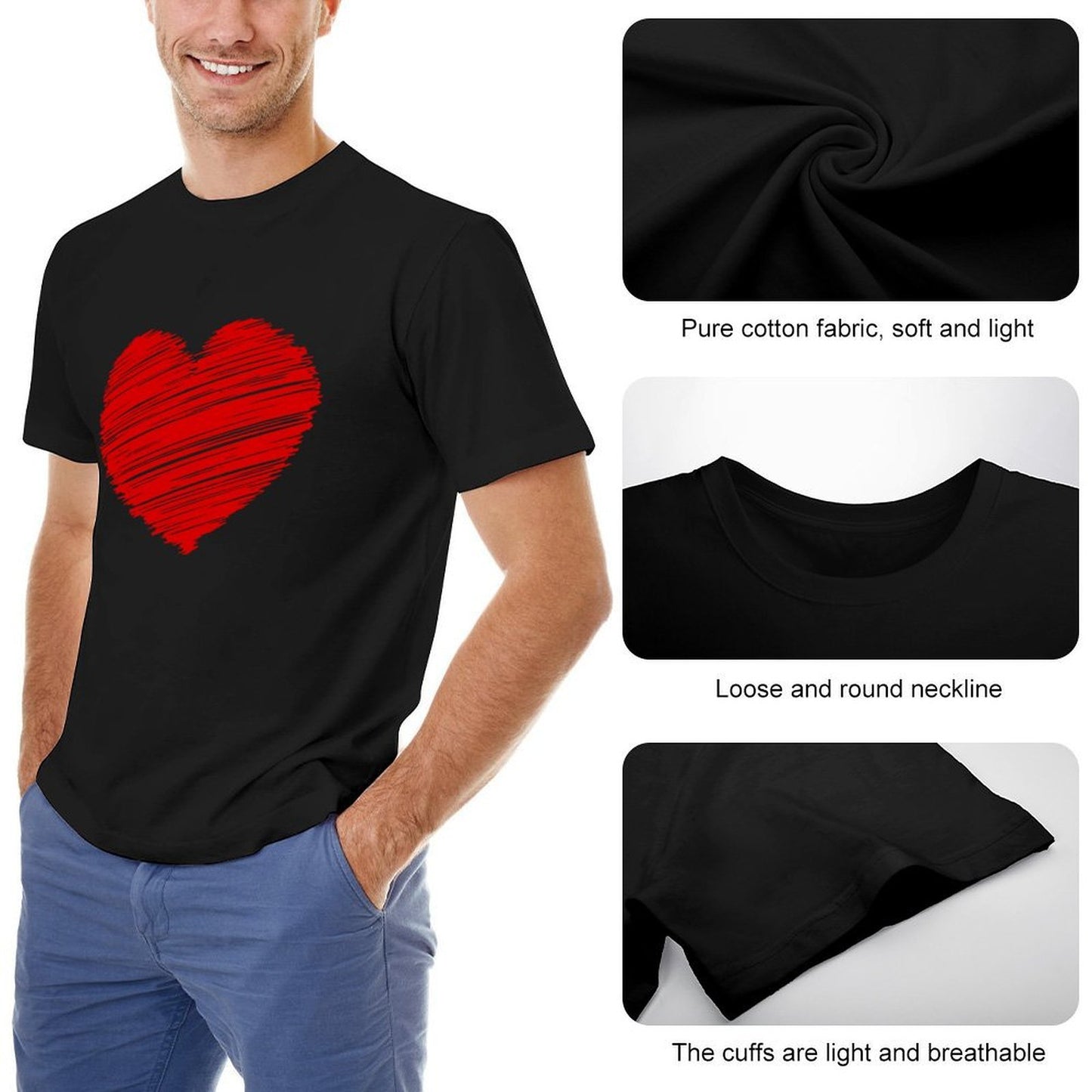 Inkmay Casual Cotton T-shirt Solid Red Background With White Corner Unisex T-shirtWrinkle-Free Outdoor T-Shirt