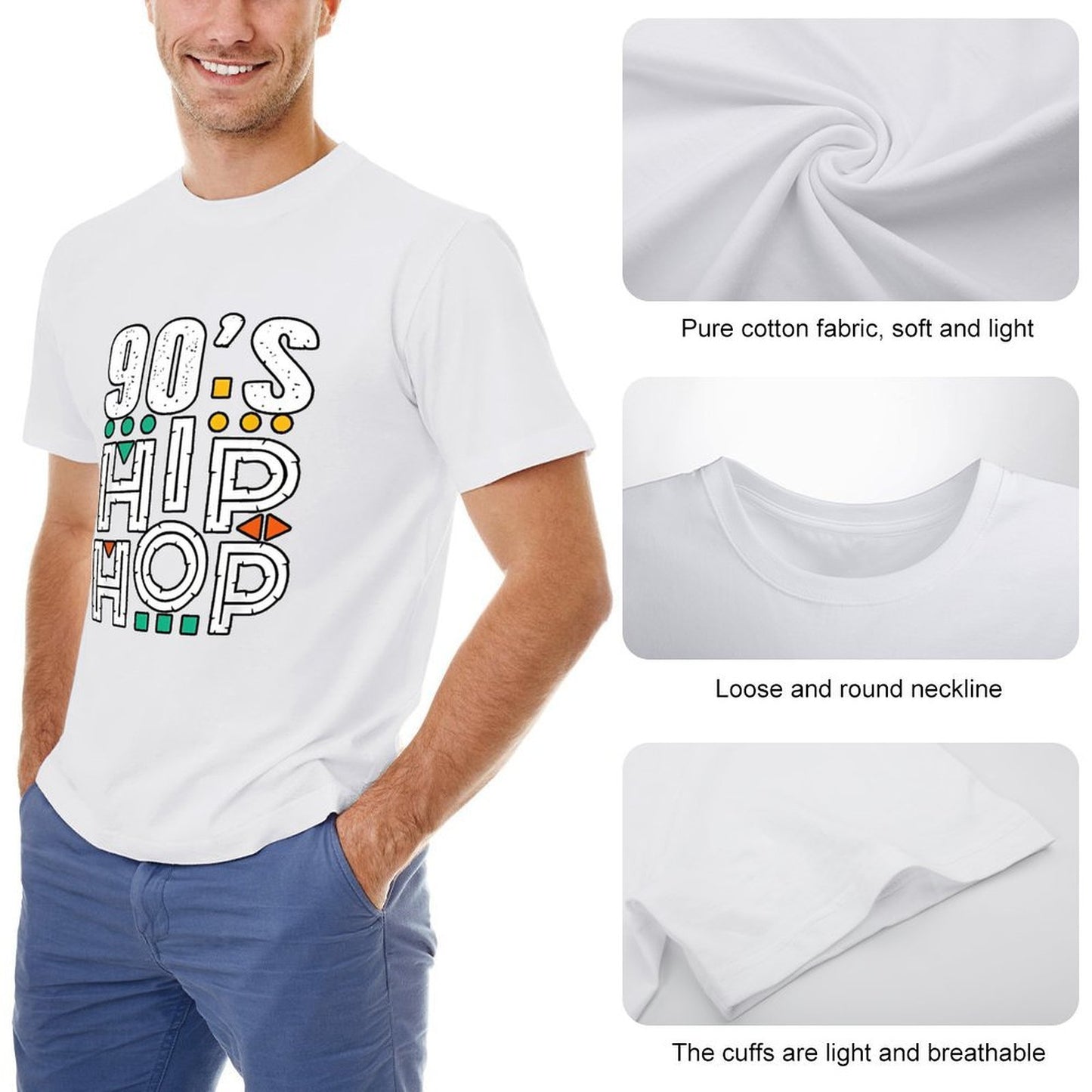 Inkmay Casual Cotton T-shirt Nineties Hip Hop Pattern Print Design Unisex T-shirtHeavyweight Simple T-Shirt