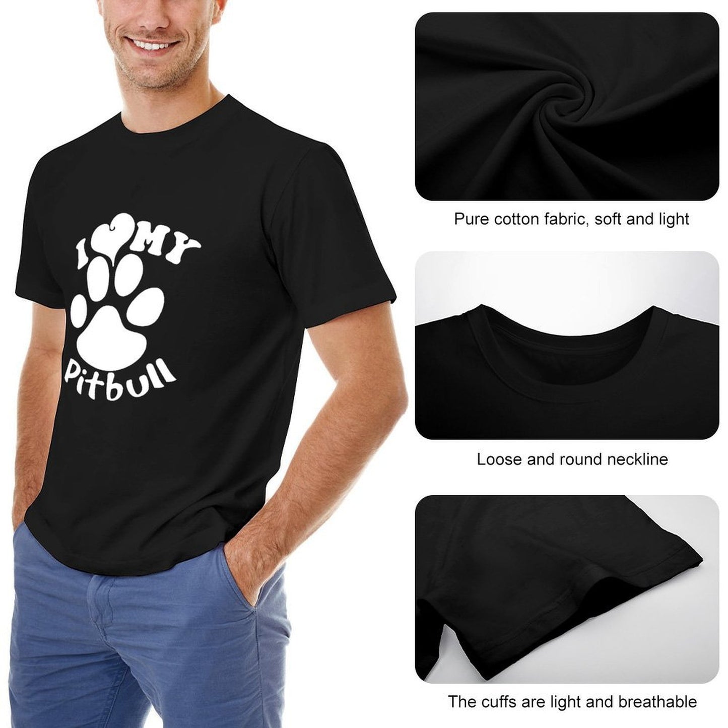 Inkmay Casual Cotton T-shirt Paw Print With I Love My Unisex T-shirtAllDay AllSeason T-Shirt