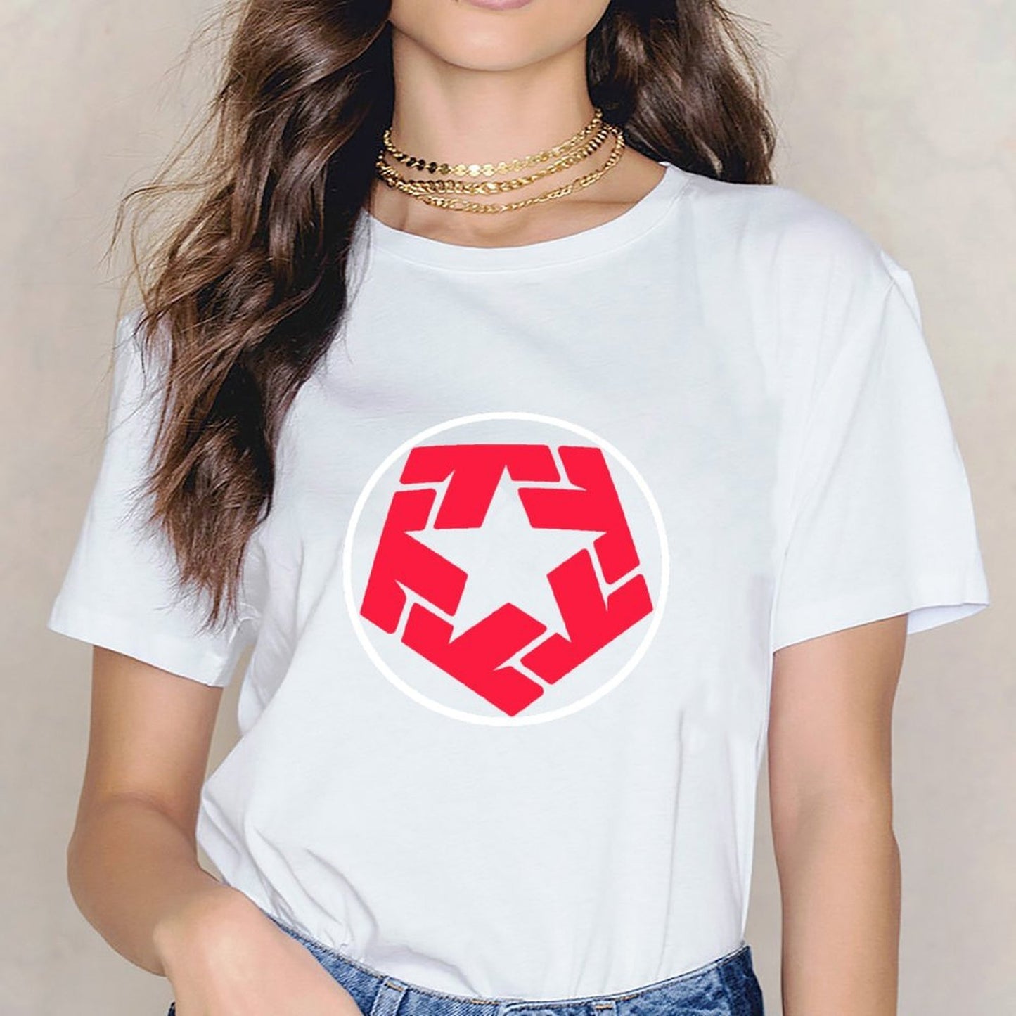 Inkmay Casual Cotton T-shirt Red Abstract Shape With Irregular Edges Unisex T-shirtLooseFit ActiveLine T-Shirt