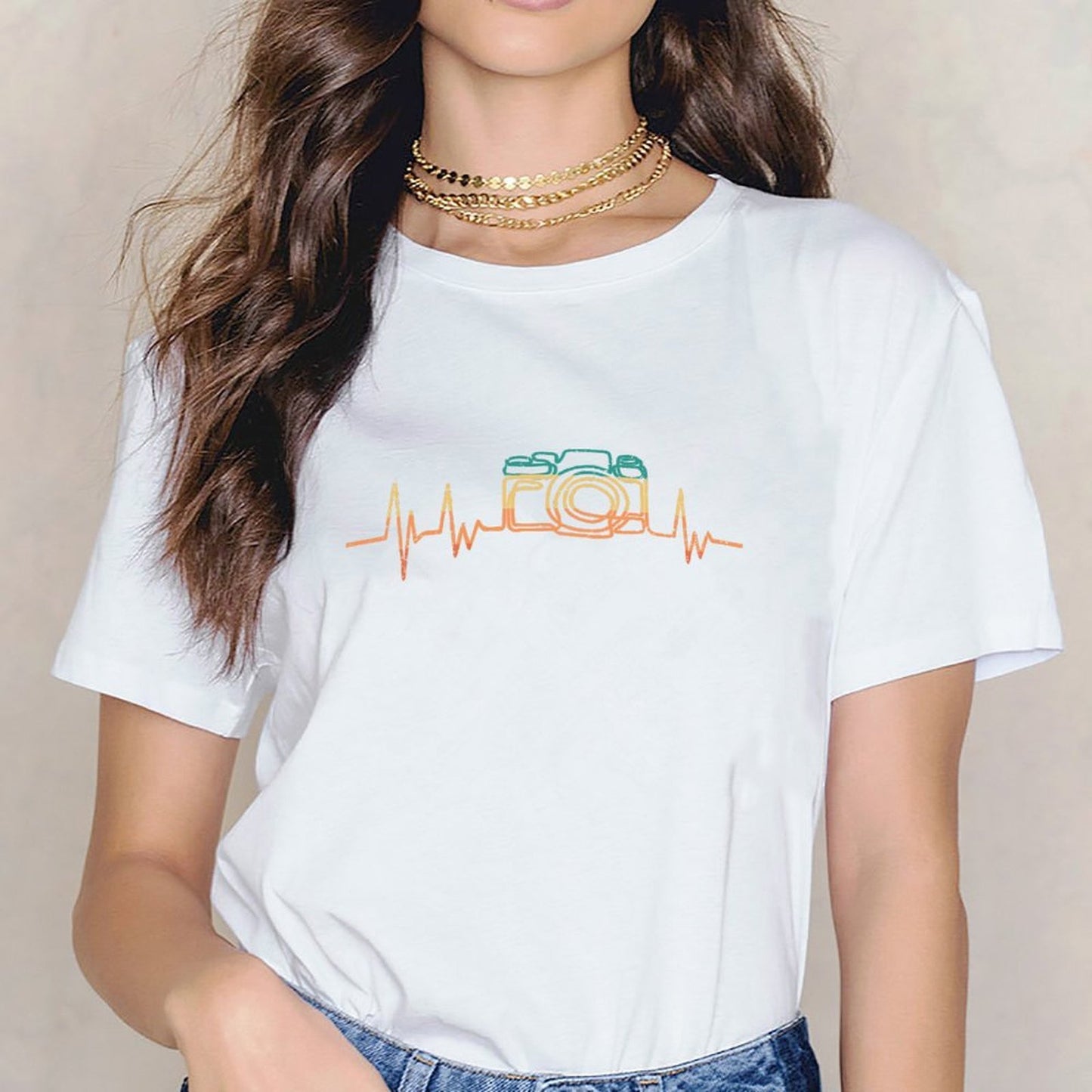 Inkmay Casual Cotton T-shirt Abstract Geometric Shapes In Warm Colors Unisex T-shirtCasual Everyday T-Shirt