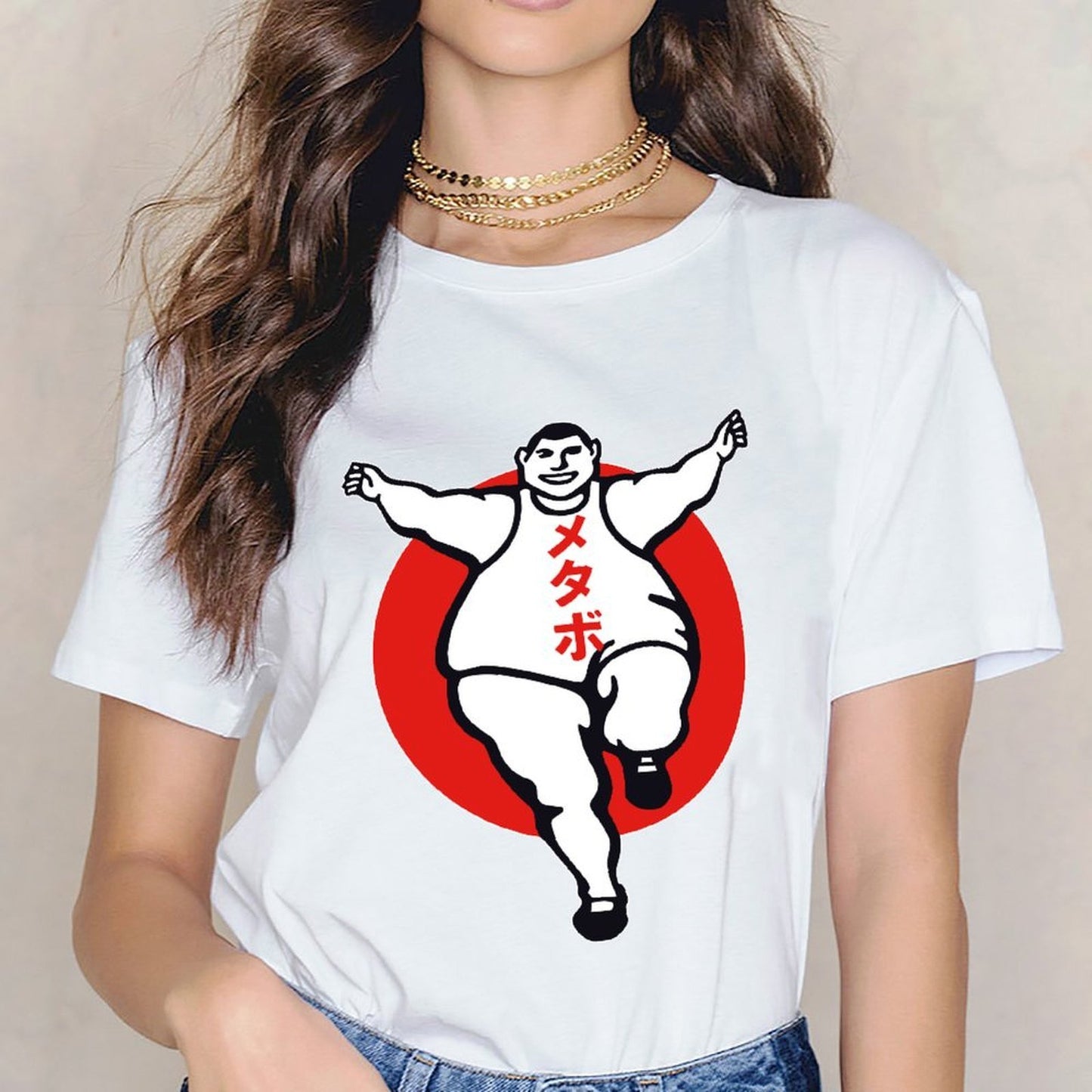 Inkmay Casual Cotton T-shirt Bold Red Circle With Sumo Wrestler Unisex T-shirtActiveStyle Softstyle T-Shirt