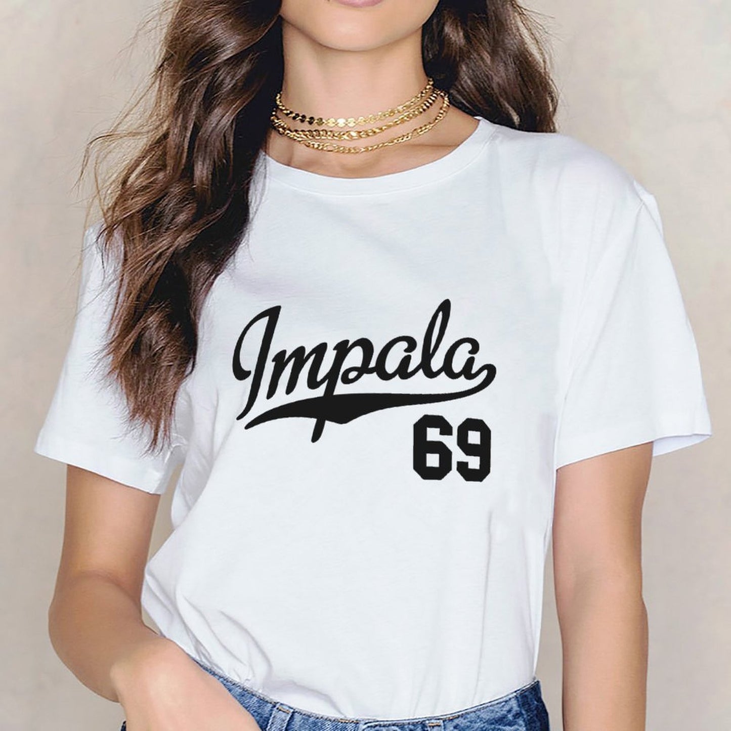 Inkmay Casual Cotton T-shirt Impala Sixty Nine Script Design Artwork Unisex T-shirtYearRound Pure T-Shirt