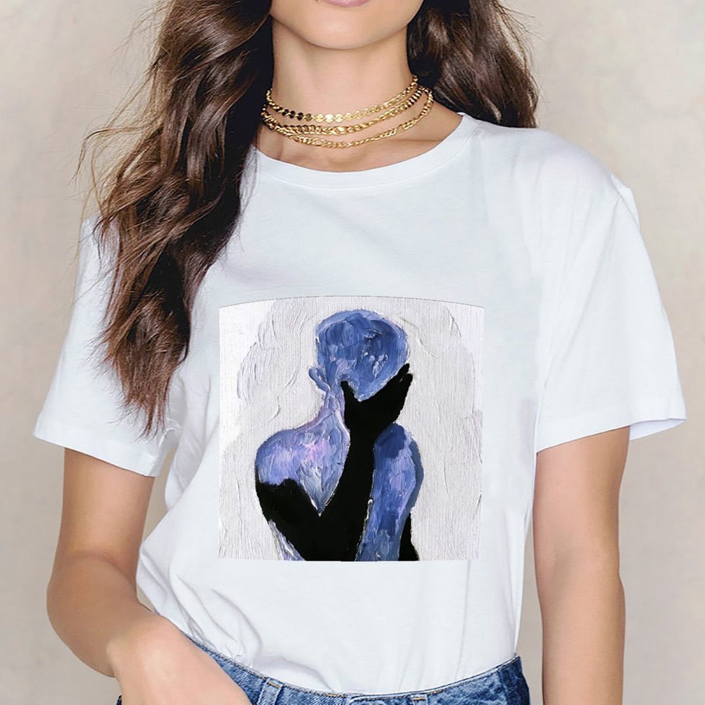 Inkmay Casual Cotton T-shirt Abstract Art With Blue Shadows Unisex T-shirtNeat Crisp Print T-Shirt