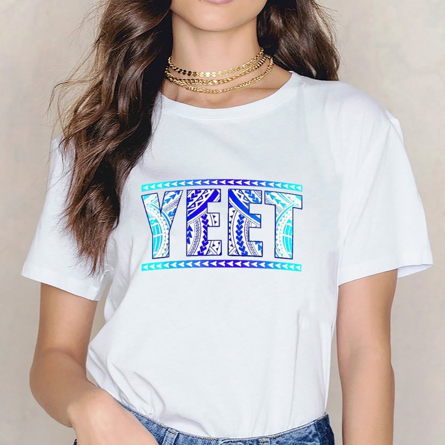 Inkmay Casual Cotton T-shirt Bold Blue Tribal Art Print Design Unisex T-shirtHigh-Quality RelaxFit T-Shirt