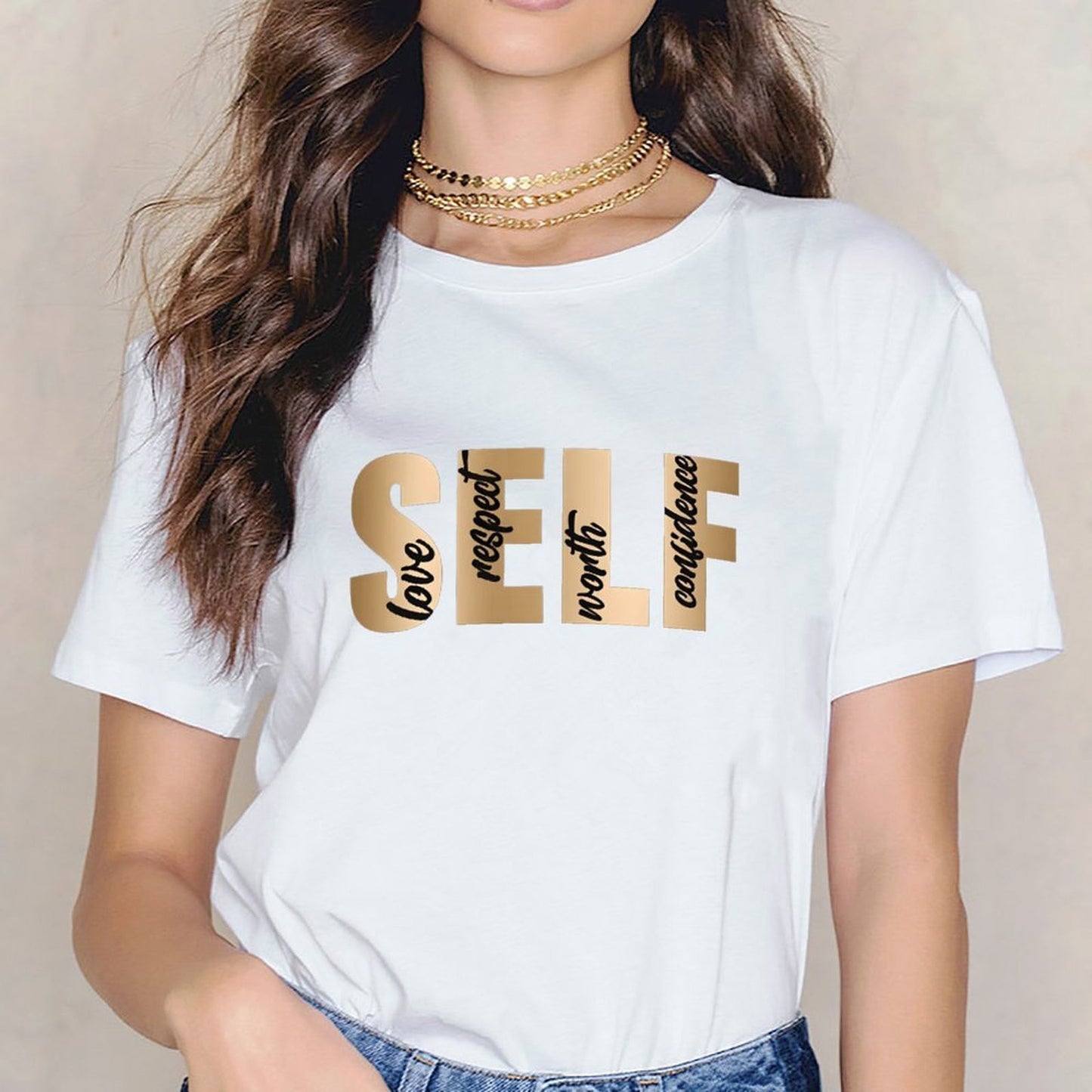 Inkmay Casual Cotton T-shirt Self Love Respect Worth Confidence Art Unisex T-shirtLifestyle Moisture-Wicking T-Shirt