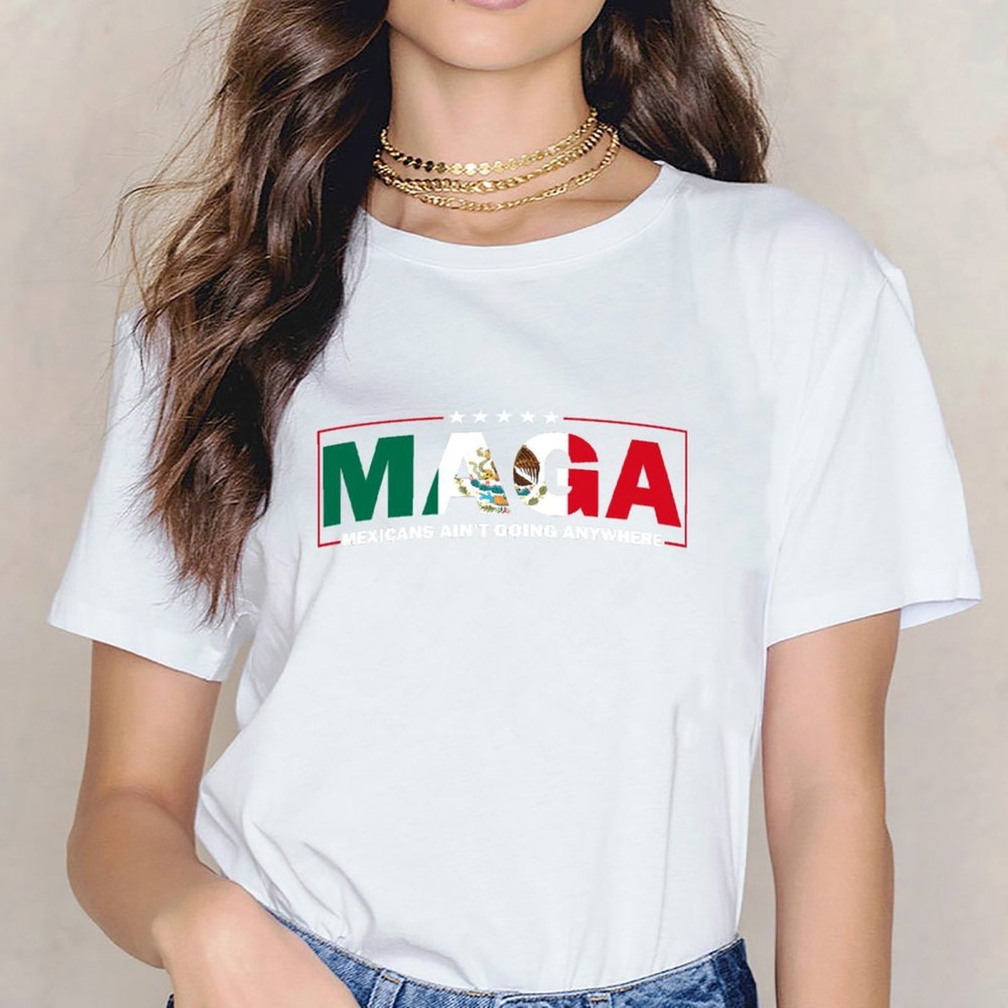 Inkmay Casual Cotton T-shirt Mexicans Aint Going Anywhere Maga Banner Unisex T-shirtSignature Soft T-Shirt
