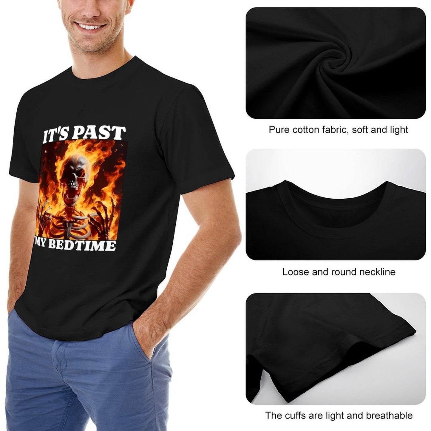 Inkmay Casual Cotton T-shirt Flaming Skeleton Artwork Boldly Printed Design Unisex T-shirtPromotional Lifestyle T-Shirt