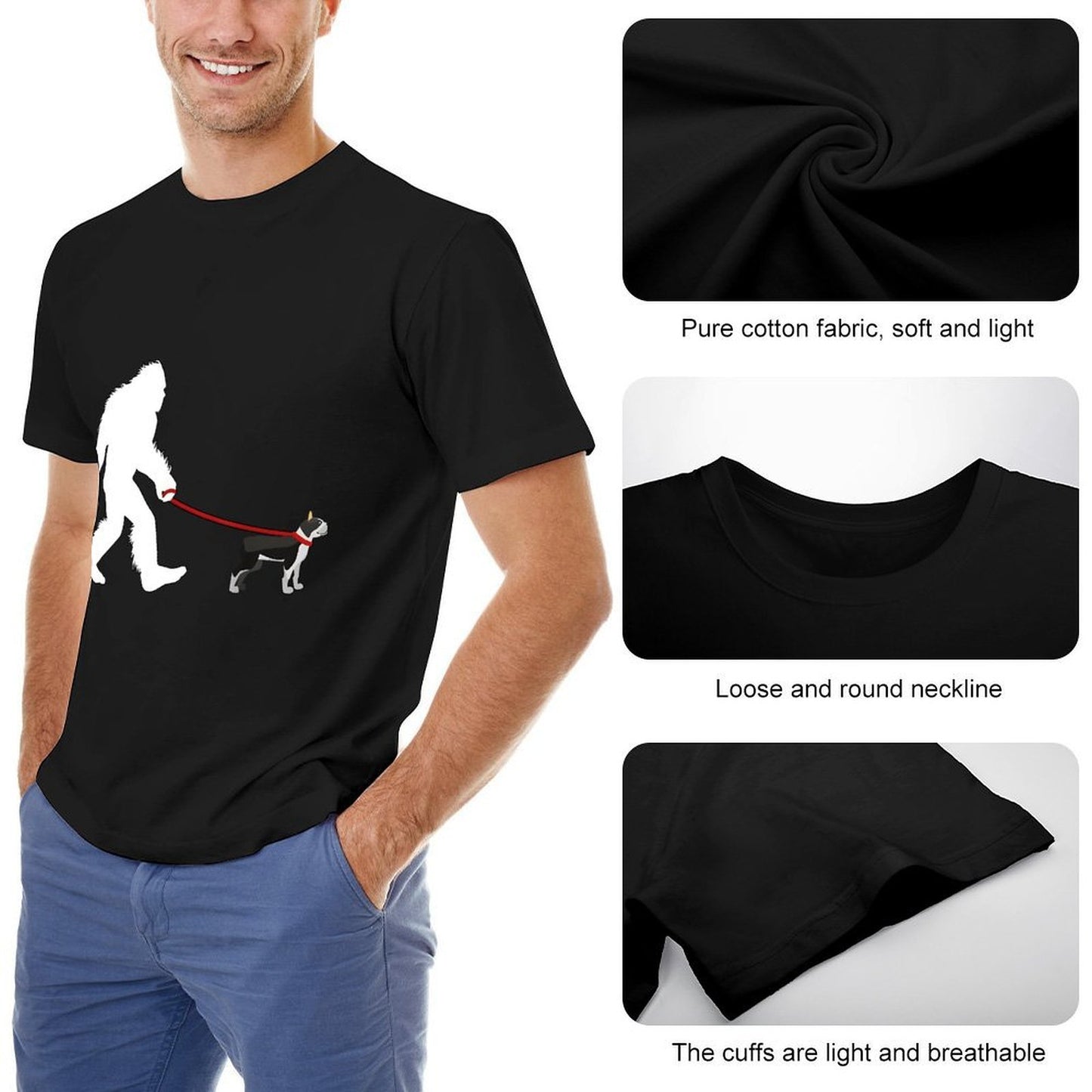 Inkmay Casual Cotton T-shirt Cute French Bulldog Lying Down Playfully Unisex T-shirtPrinted Soft T-Shirt