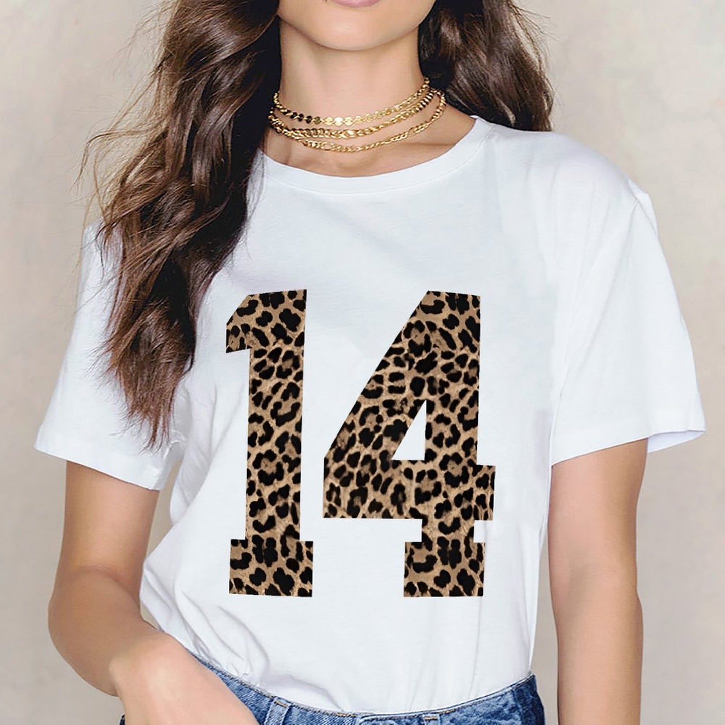 Inkmay Casual Cotton T-shirt Leopard Print Pattern On Fabric Unisex T-shirtOn-Demand Made-to-Order T-Shirt