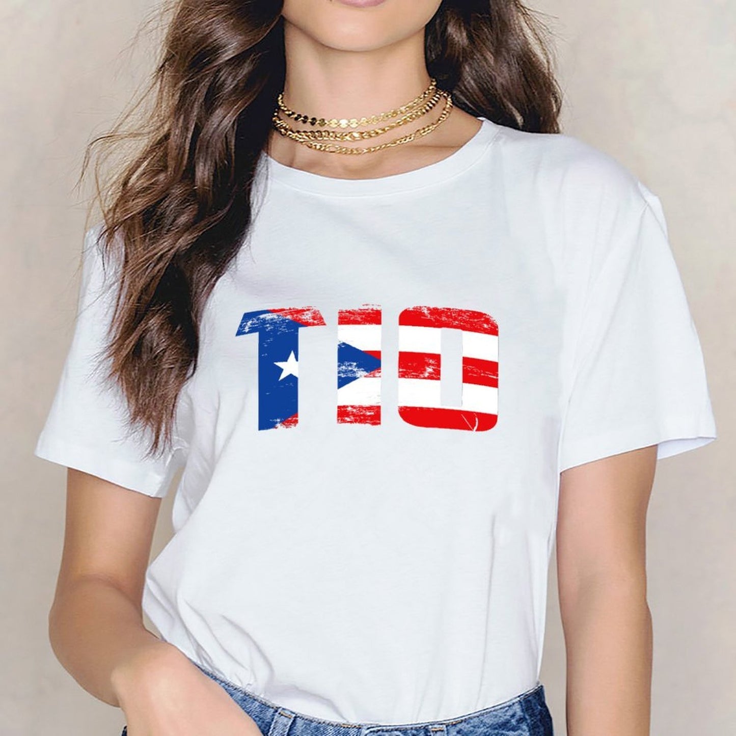 Inkmay Casual Cotton T-shirt Puerto Rican Flag Pattern Print Design Unisex T-shirtDailyFit SimpleFit T-Shirt