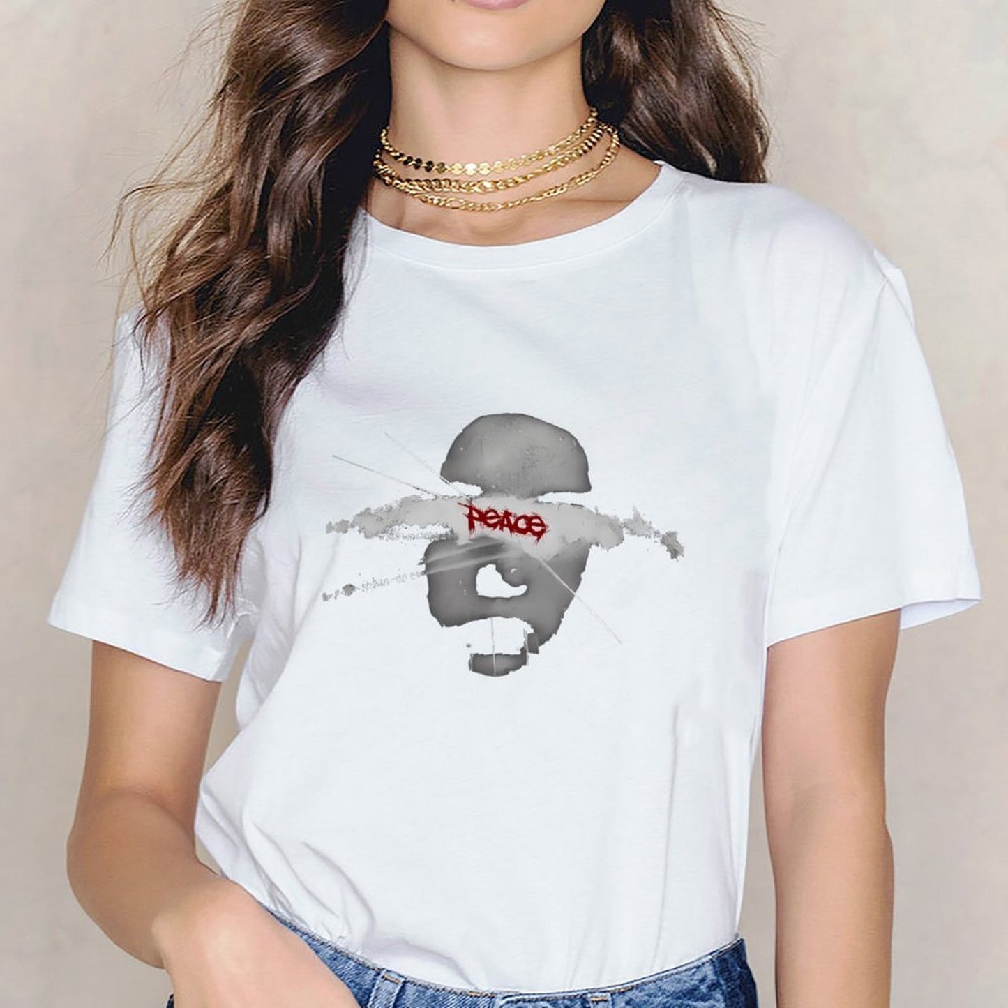 Inkmay Casual Cotton T-shirt Peace Amidst Chaos Artistic Design Prints Unisex T-shirtSoftstyle Sport T-Shirt