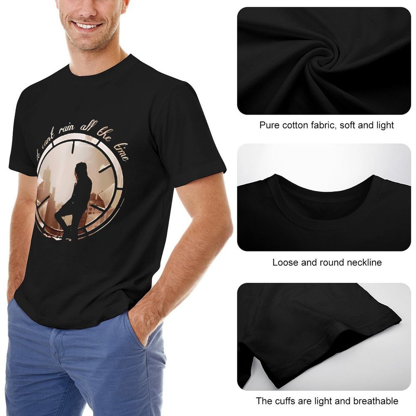 Inkmay Casual Cotton T-shirt Cityscape Silhouette Within Circular Frame Design Unisex T-shirtLogo-Ready RegularFit T-Shirt