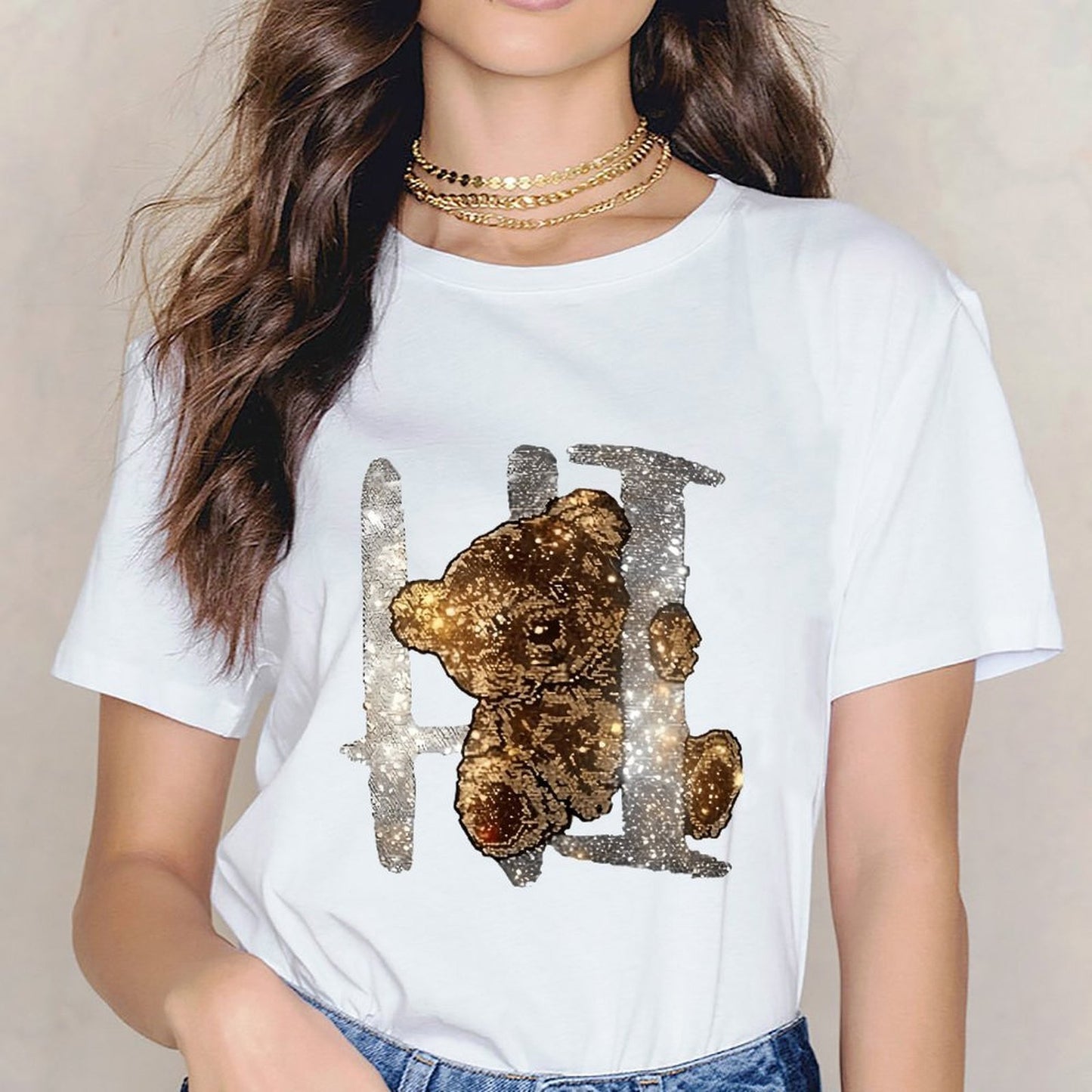 Inkmay Casual Cotton T-shirt Golden Abstract Design With Sparkling Elements Unisex T-shirtPure Moisture-Wicking T-Shirt