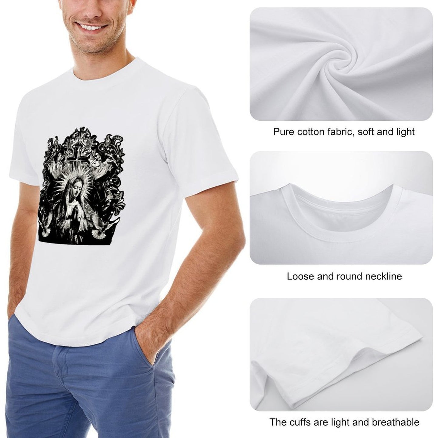 Inkmay Casual Cotton T-shirt Virgin Mary With Radiant Halo Wings Unisex T-shirtOversized Premium Finish T-Shirt