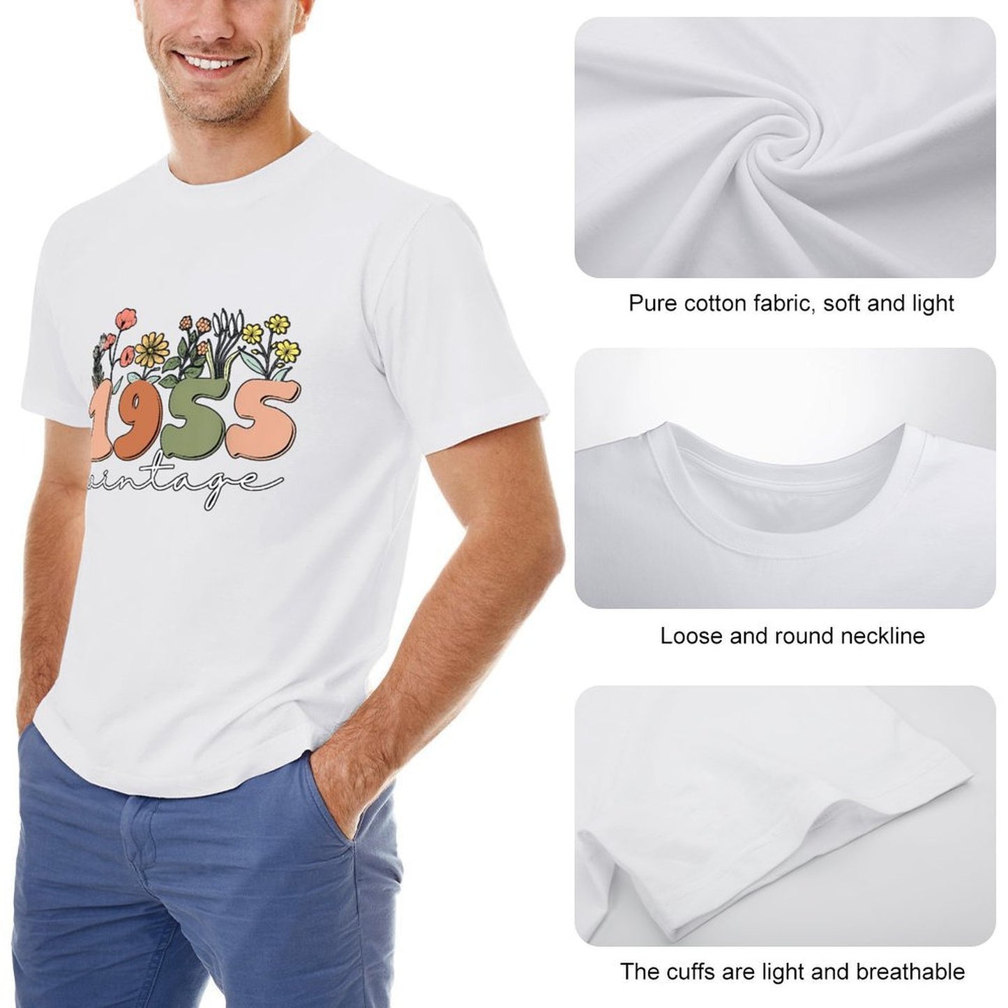 Inkmay Casual Cotton T-shirt Floral Design With Numbers And Text Unisex T-shirtUrban Sleek T-Shirt
