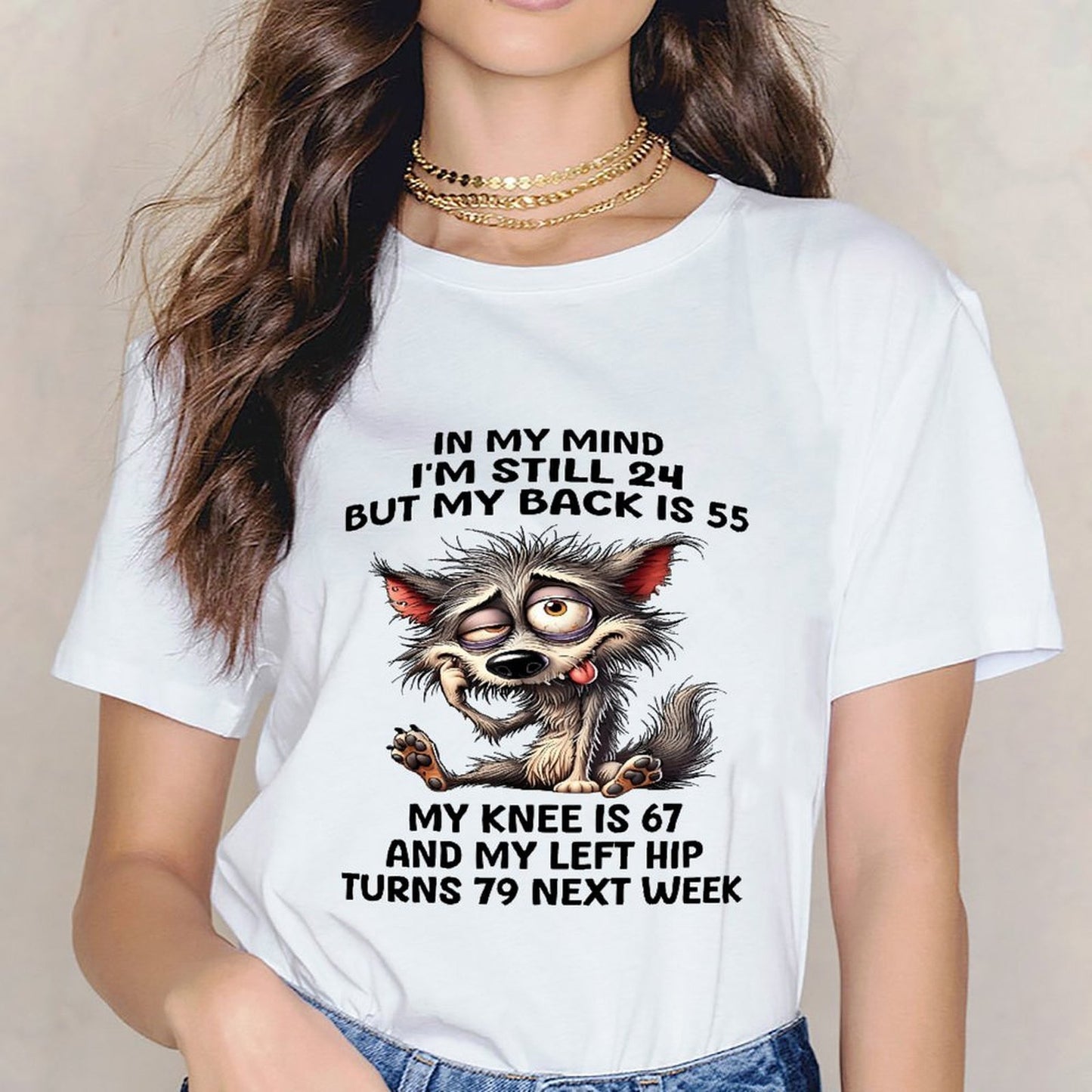 Inkmay Casual Cotton T-shirt Cute Wolf With Glasses And Tongue Unisex T-shirtTrueStyle Urban T-Shirt