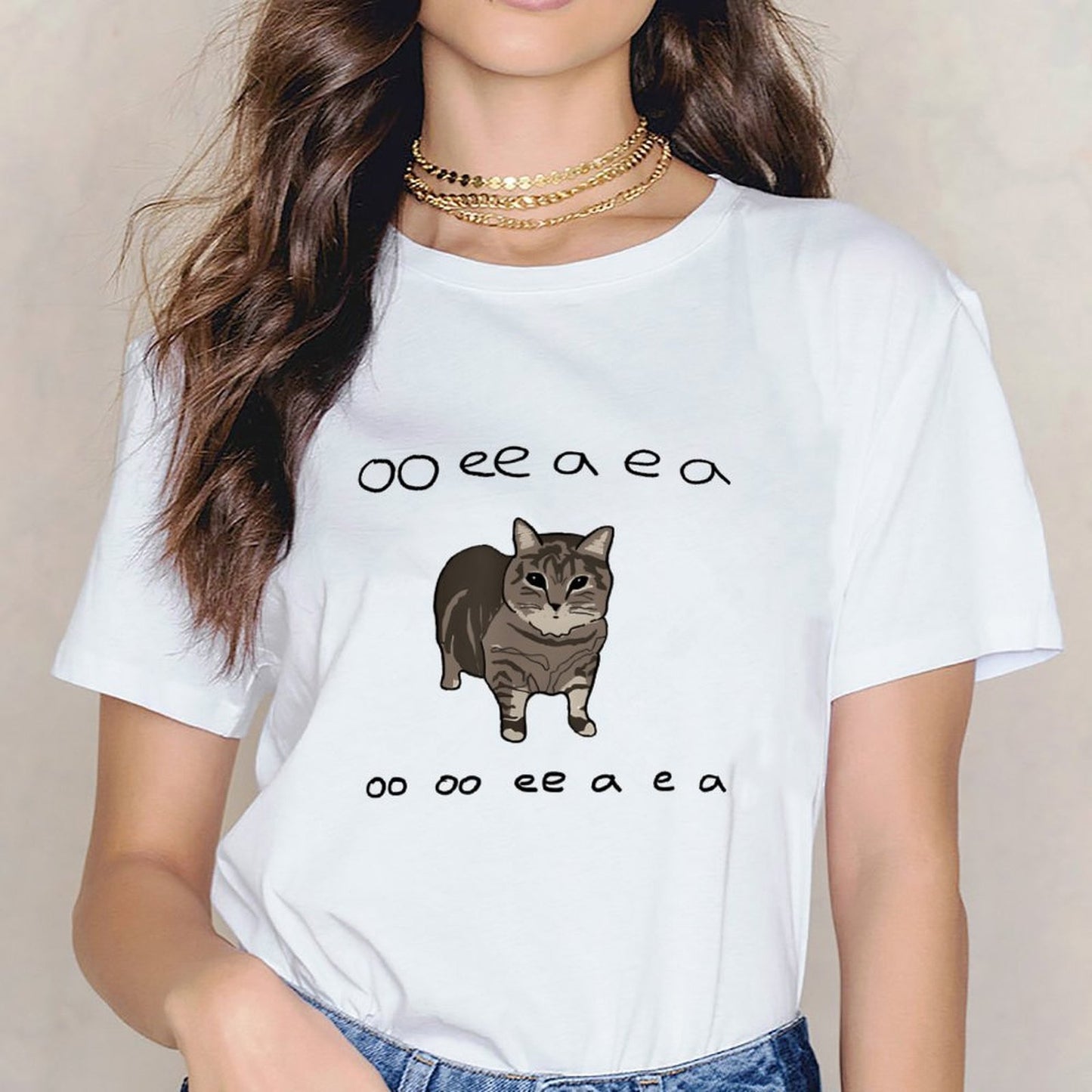 Inkmay Casual Cotton T-shirt Cat With Brown And Gray Fur Unisex T-shirtMidweight Classic T-Shirt