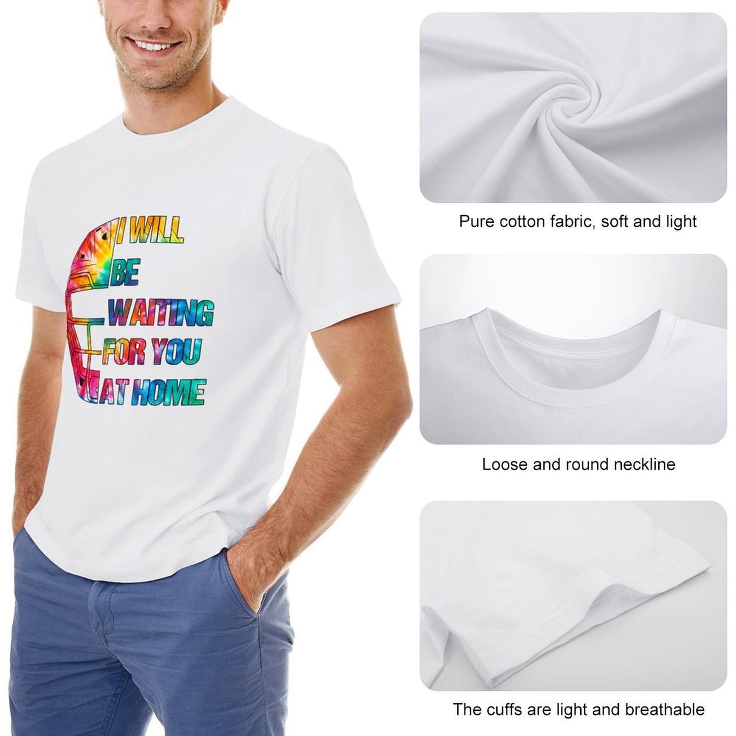 Inkmay Casual Cotton T-shirt Colorful Helmet With Text Overlay Design Unisex T-shirtActiveStyle Midweight T-Shirt