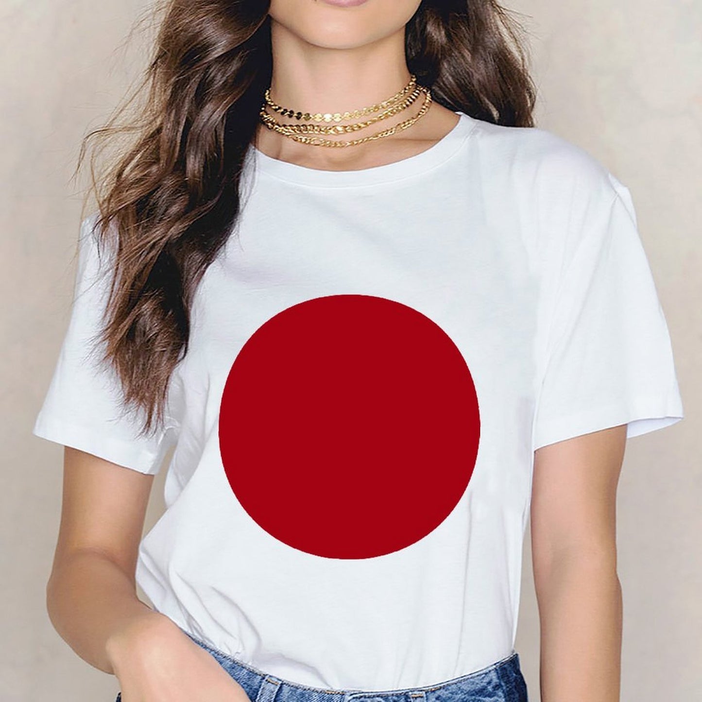 Inkmay Casual Cotton T-shirt Red Background With White Lines Unisex T-shirtFundraising Plain T-Shirt
