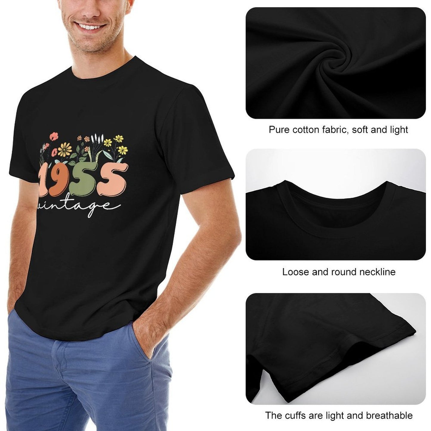 Inkmay Casual Cotton T-shirt Floral Design With Numbers And Text Unisex T-shirtUrban Sleek T-Shirt