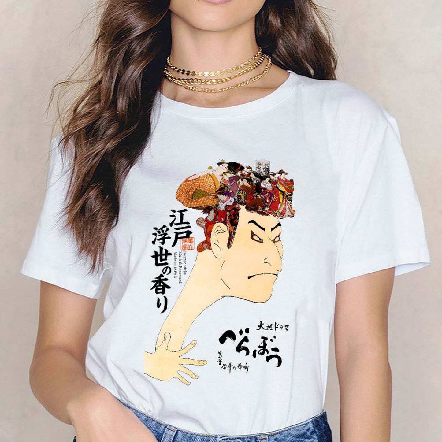 Inkmay Casual Cotton T-shirt Man With Geisha Pattern On Head Unisex T-shirtStudio Premium T-Shirt