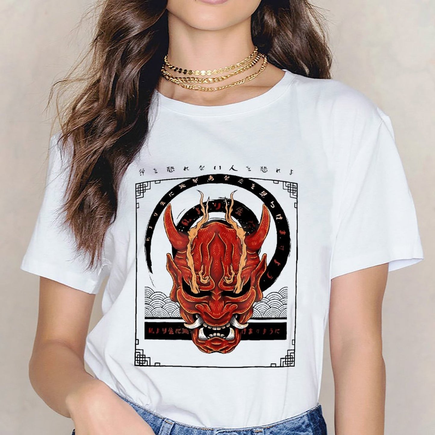 Inkmay Casual Cotton T-shirt Red Demon Mask With Intricate Design Unisex T-shirtComfortFit Printing T-Shirt