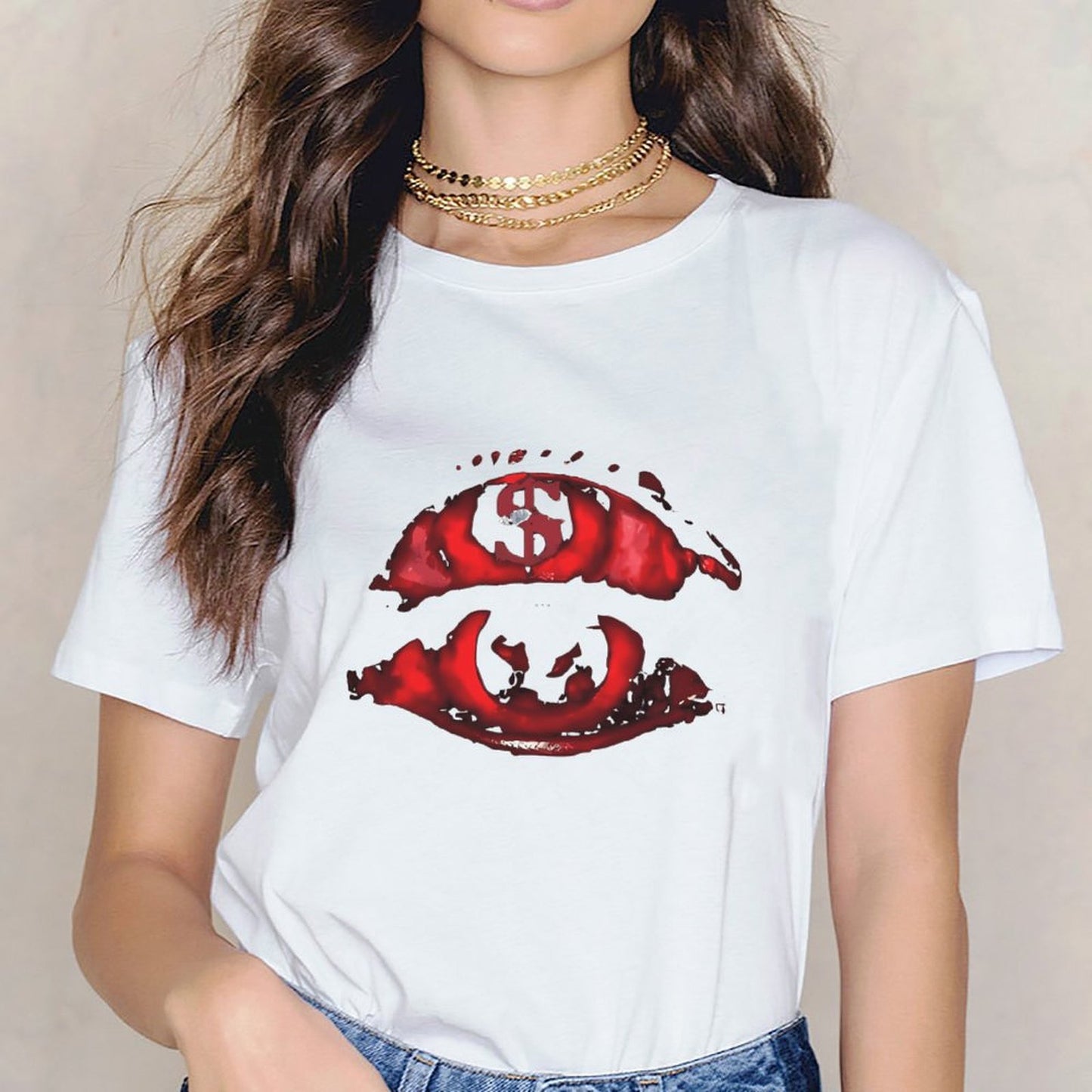 Inkmay Casual Cotton T-shirt Red Abstract Art With Dollar Signs Unisex T-shirtCoreLine Heritage T-Shirt