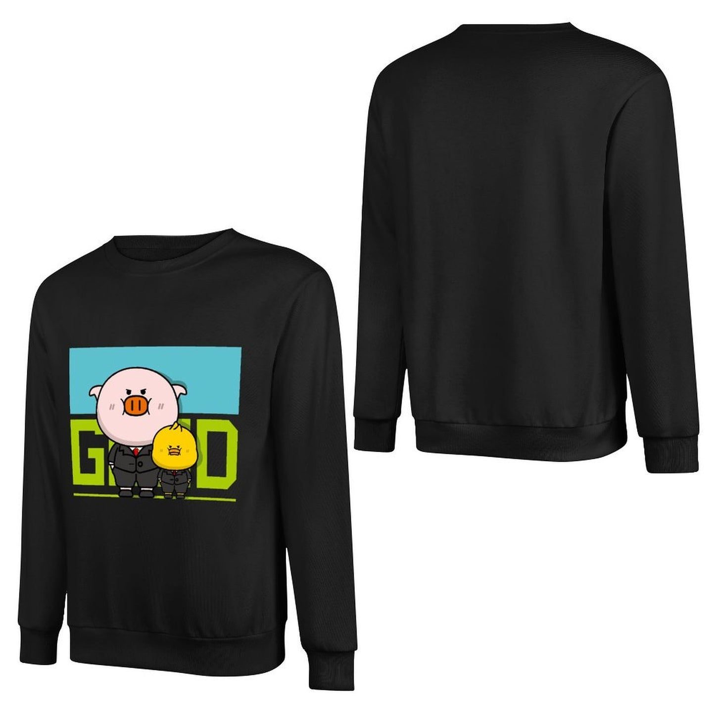 Front Patterned Long Sleeve TopSolid Crewneck