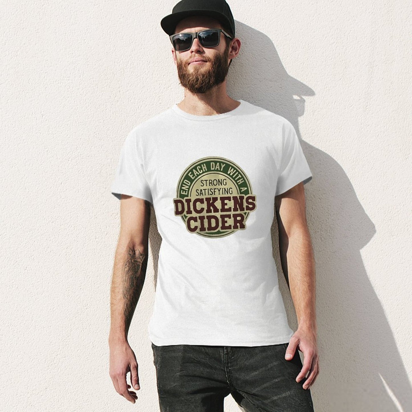 Inkmay Casual Cotton T-shirt End Each Day With Dickens Cider Unisex T-shirtHigh-Quality ClassicLine T-Shirt