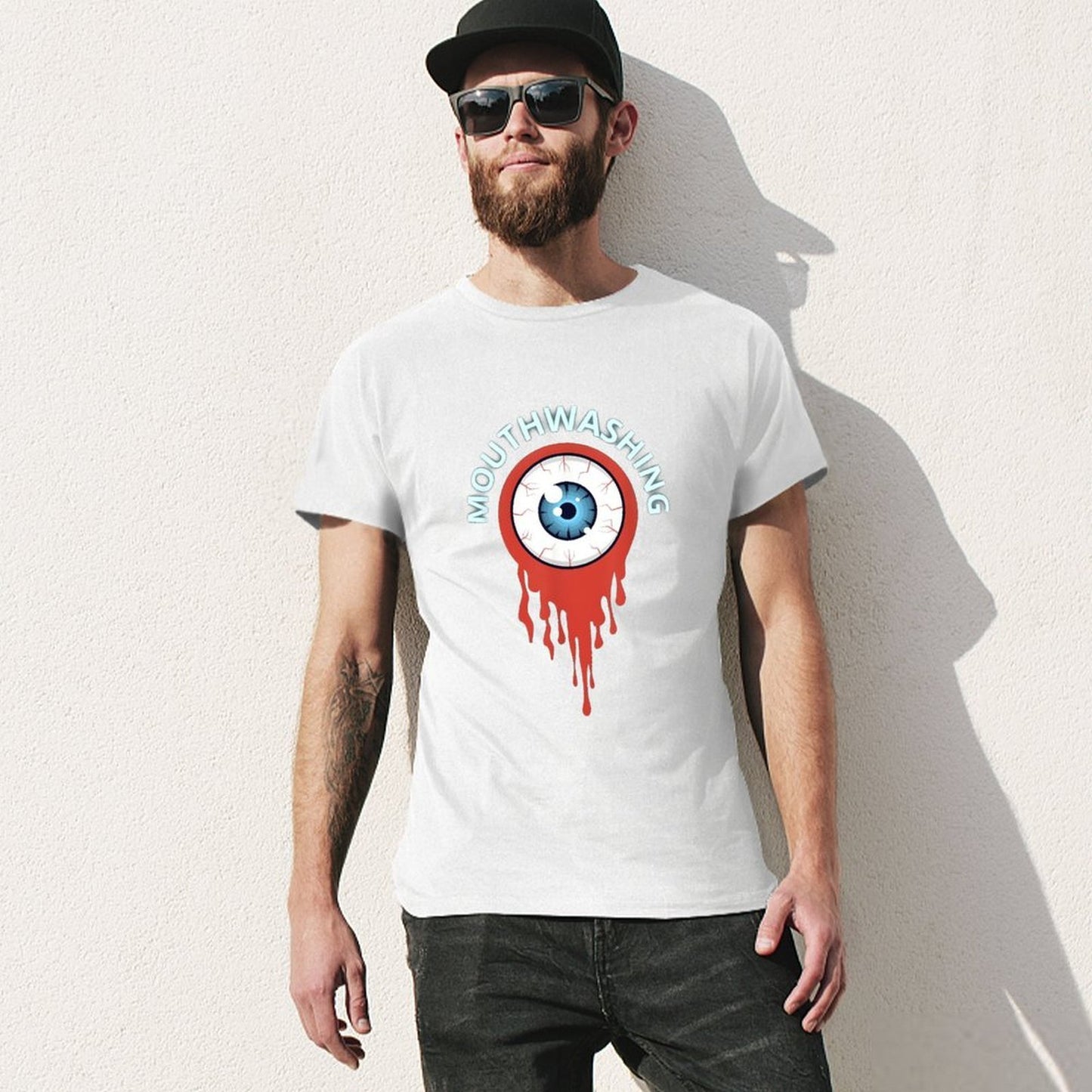 Inkmay Casual Cotton T-shirt Mouthwashing Eye With Red Tears Unisex T-shirtClassicFit Design-Your-Own T-Shirt